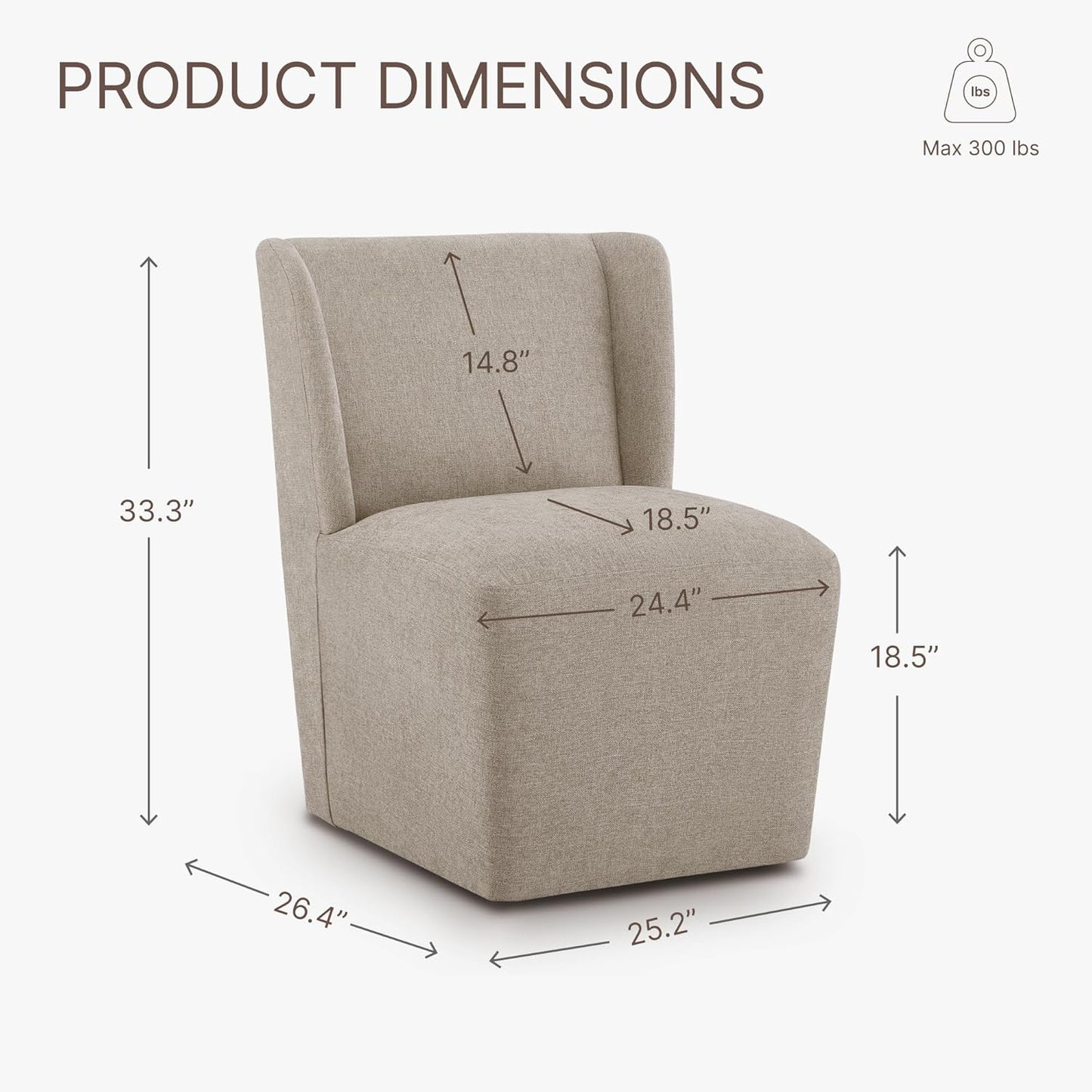 Dining Chairs with Casters Require Assembly Upholstered Wingback Single Sofa Armless Deskchair for Bedroom Waiting Room Kitchen Diningroom