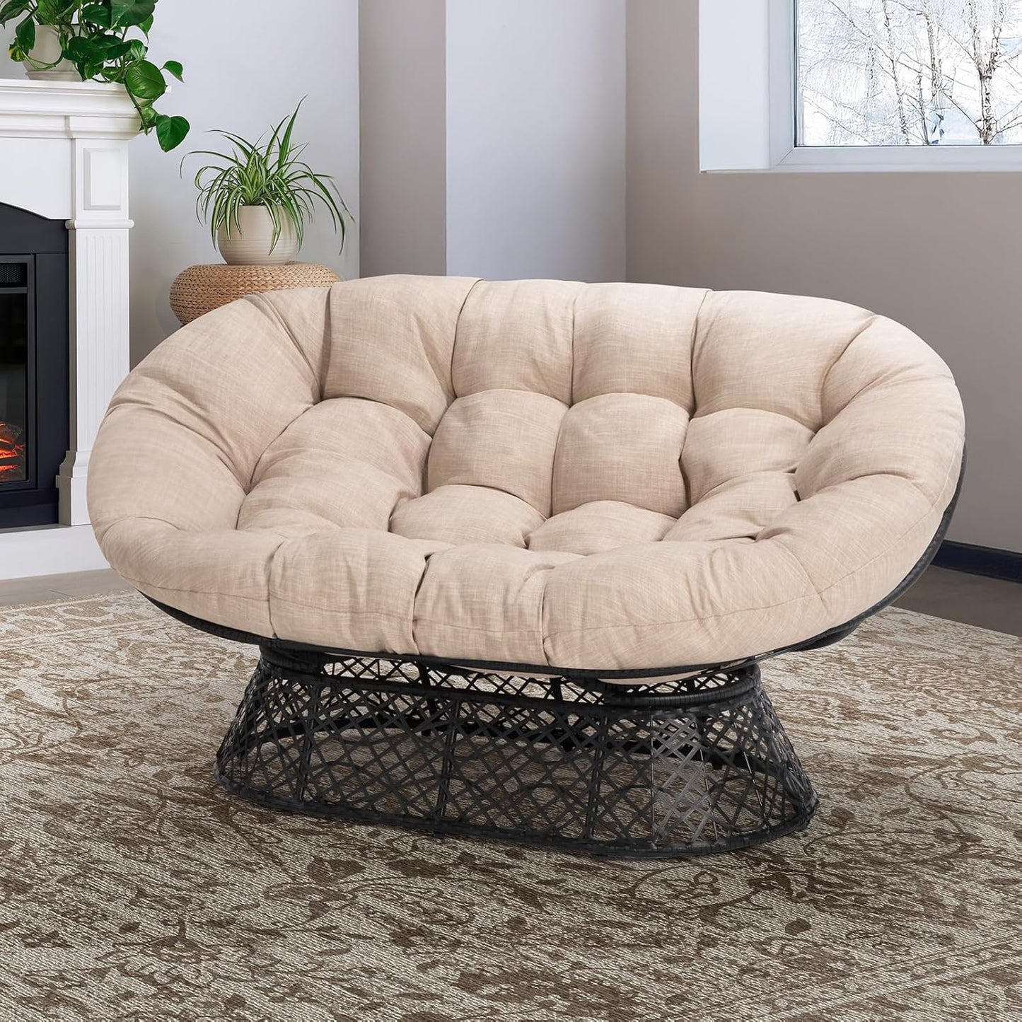 Bme Double Papasan Chair, Beige-Black Frame