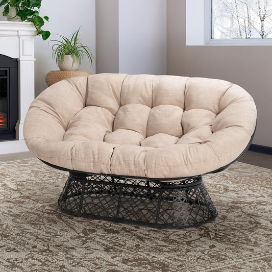 Bme Double Papasan Chair, Beige-Black Frame