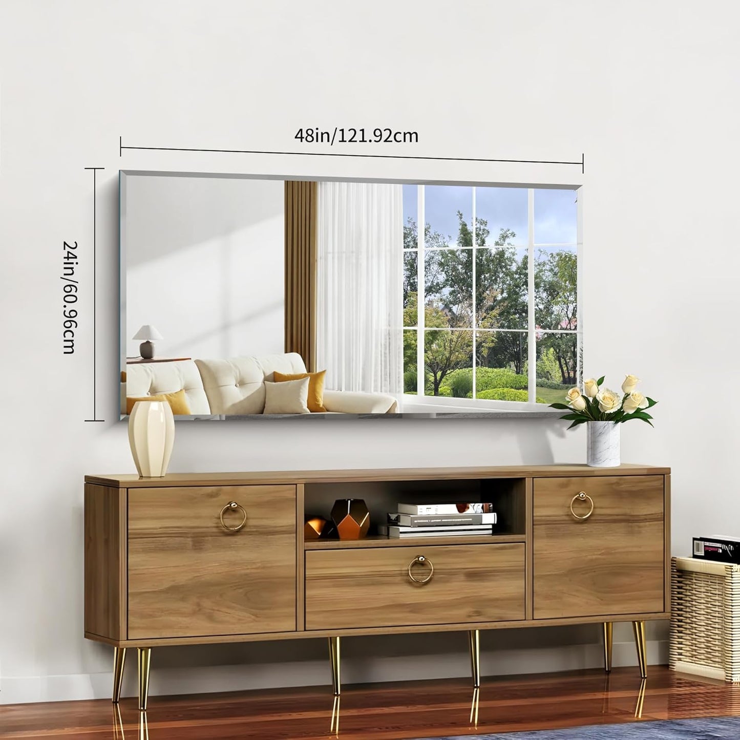 24x48 Large Beveled Mirror, Frameless Beveled Bathroom Mirrors for Over Sink, Upgraded Shatterproof Beveled Vanity Mirror for Bathroom,Bedroom,Living Room and Entryway