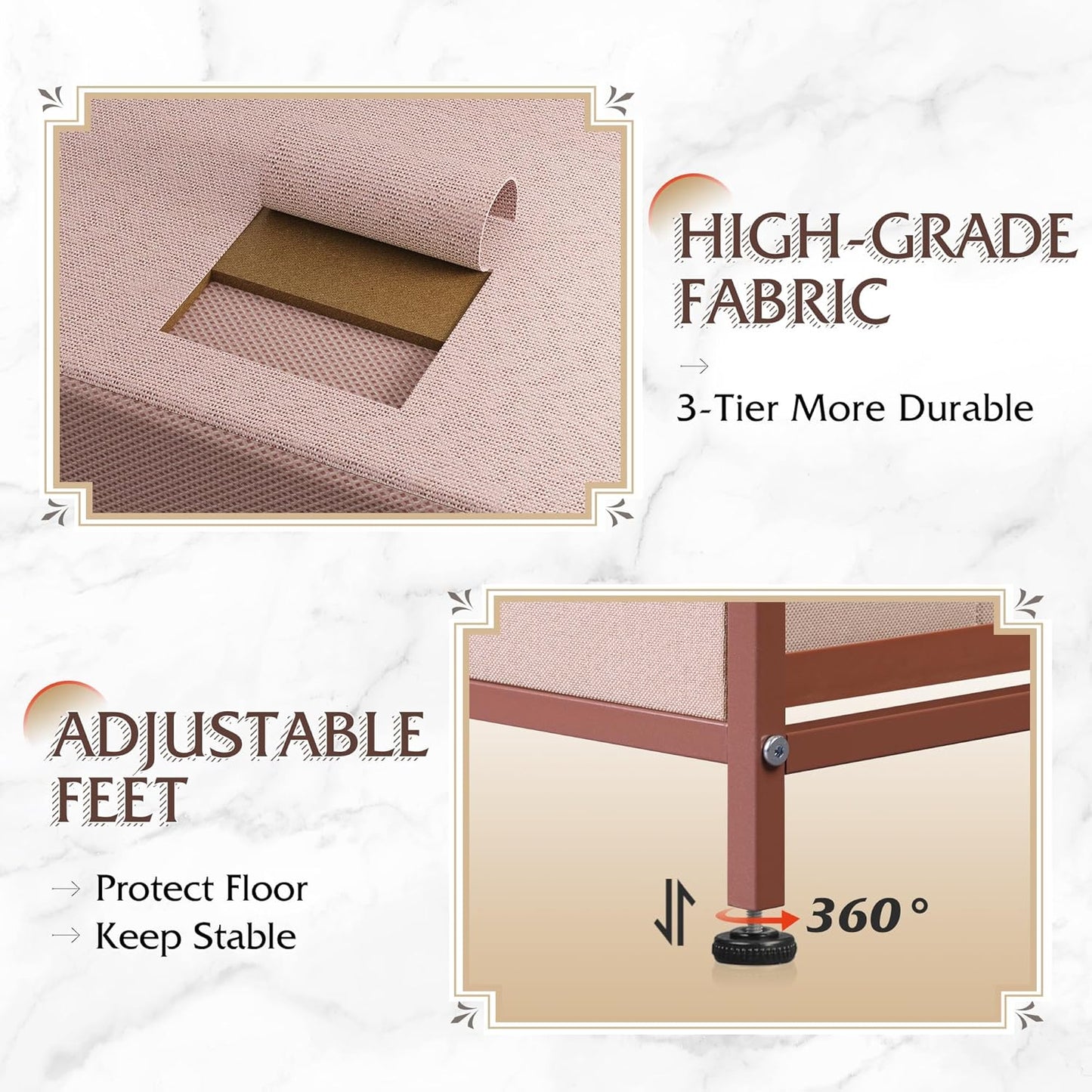 WLIVE Dresser for Bedroom with 5 Drawers, Wide Chest of Drawers, Fabric Dresser, Storage Organization Unit with Fabric Bins for Closet, Living Room, Hallway, Pink and Rose Gold