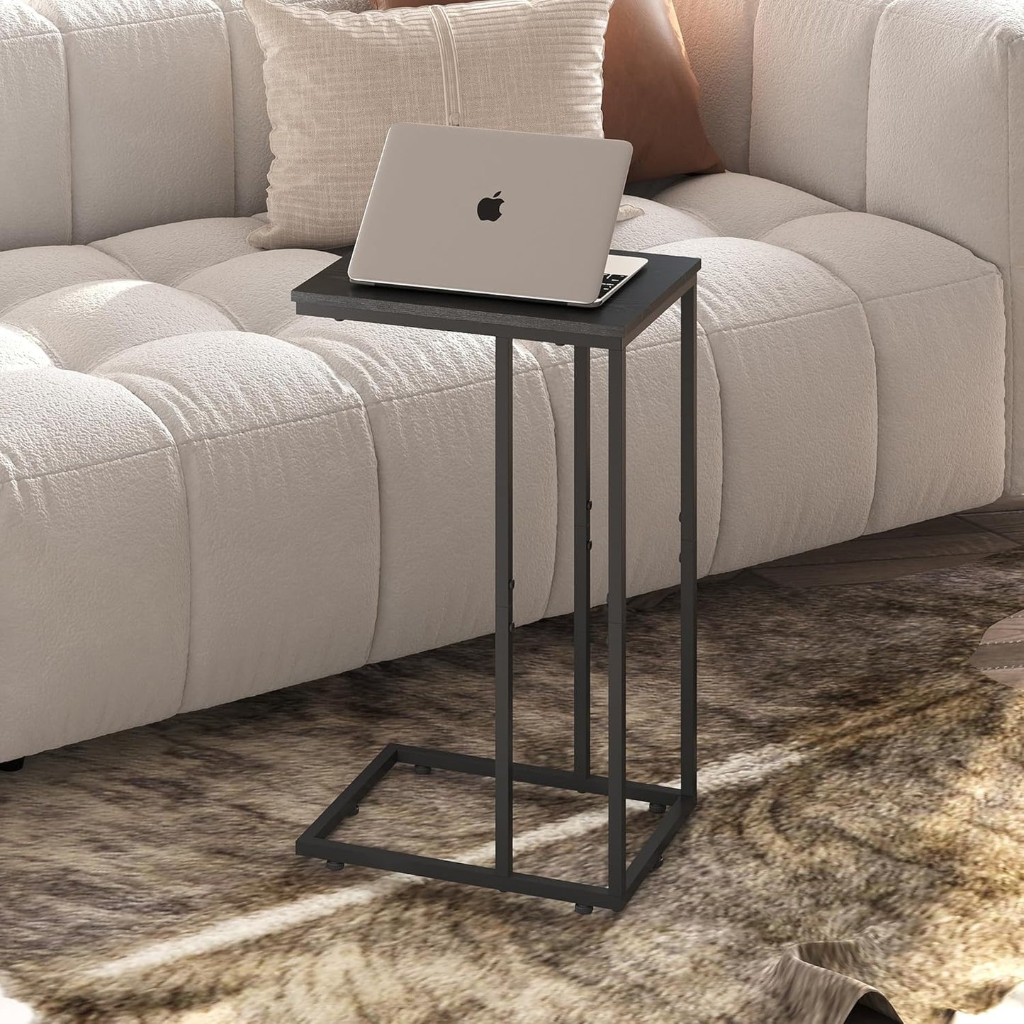 WLIVE Black Side Table, C Table End Table for Bedroom, Home Office, Dorm, Living Room Tables, Black Couch Table, 2-Tier Side Tables