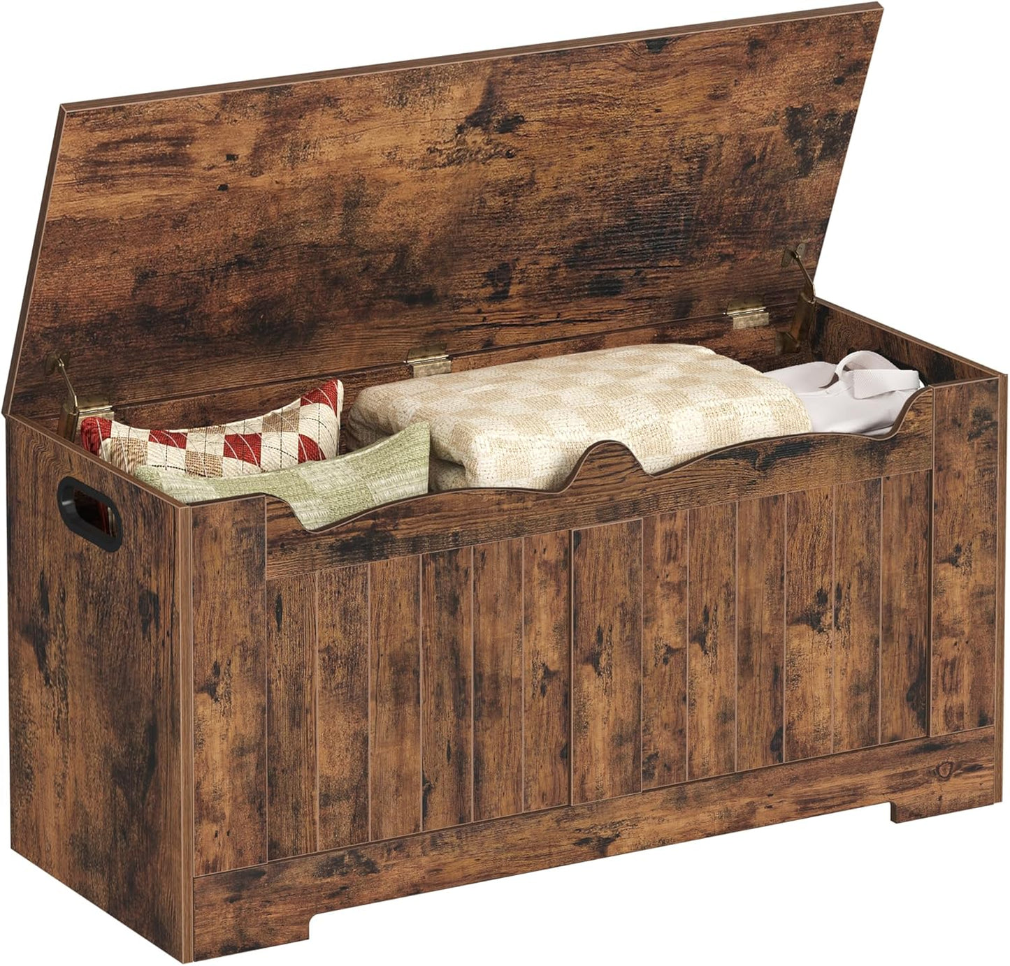 39.4" Storage Chest, Storage Bench Trunk with 2 Safety Hinge, Wooden Box, Lift-Top Chest Organizer, Shoe Bench for Entryway, Bedroom, Living Room, Rustic Brown SB01001X