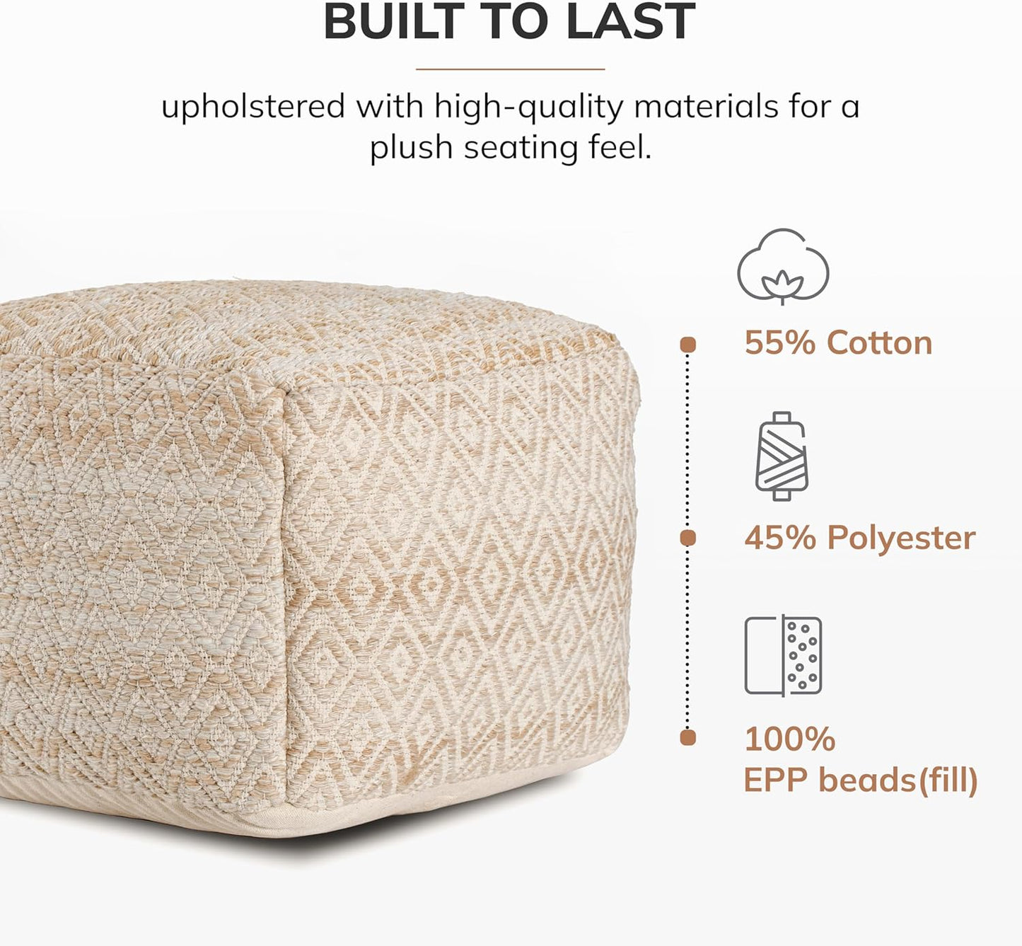 Anji Mountain 22"x22"x16" Handmade & Handcrafted Ottoman Pouf Comfortable Pouf Ottoman Foot Rest & Home Décor Accent for Living Room, Bedroom, Nursery, Kids Room, Patio