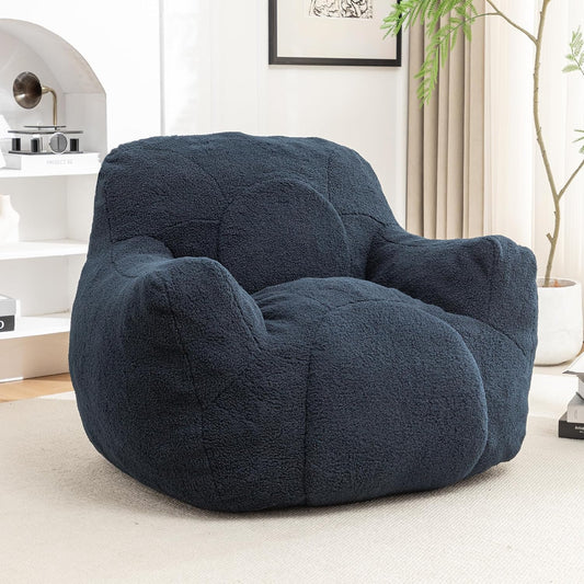 Furniliving Bean Bag Chair, Giant Bean Bag Chair Stuffed Floor Sofa for Adults Comfy Bean Bag Sofa with Back Support, Oversized Bean Bag Couch for Living Room Bedroom Dorm Office, Teddy, Dark Blue