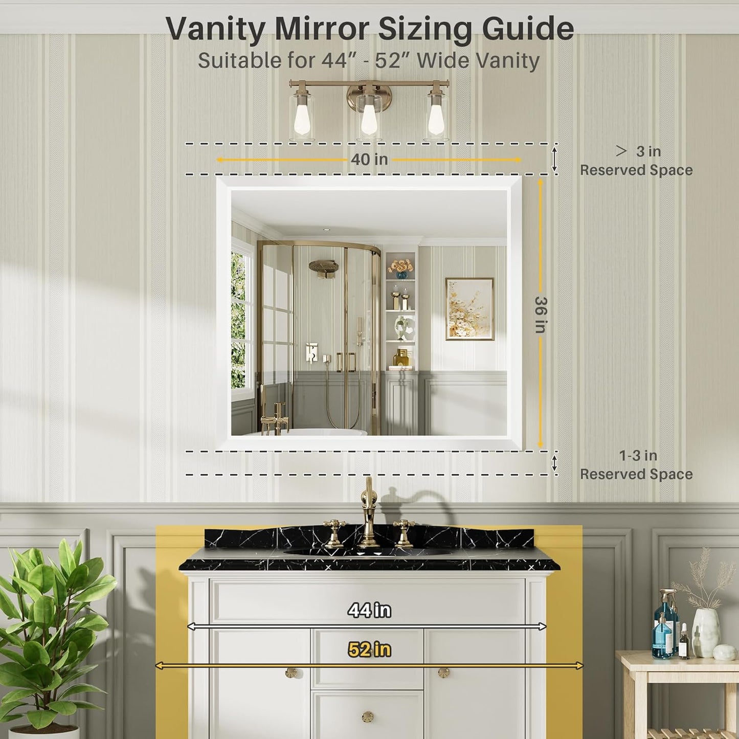 40x36 Inch White Bathroom Mirror for Wall, Thick Metal Framed Rectangle Mirrors for Over Sink, Bedroom, Living Room, Entryway, Anti-Rust, HD Tempered Glass