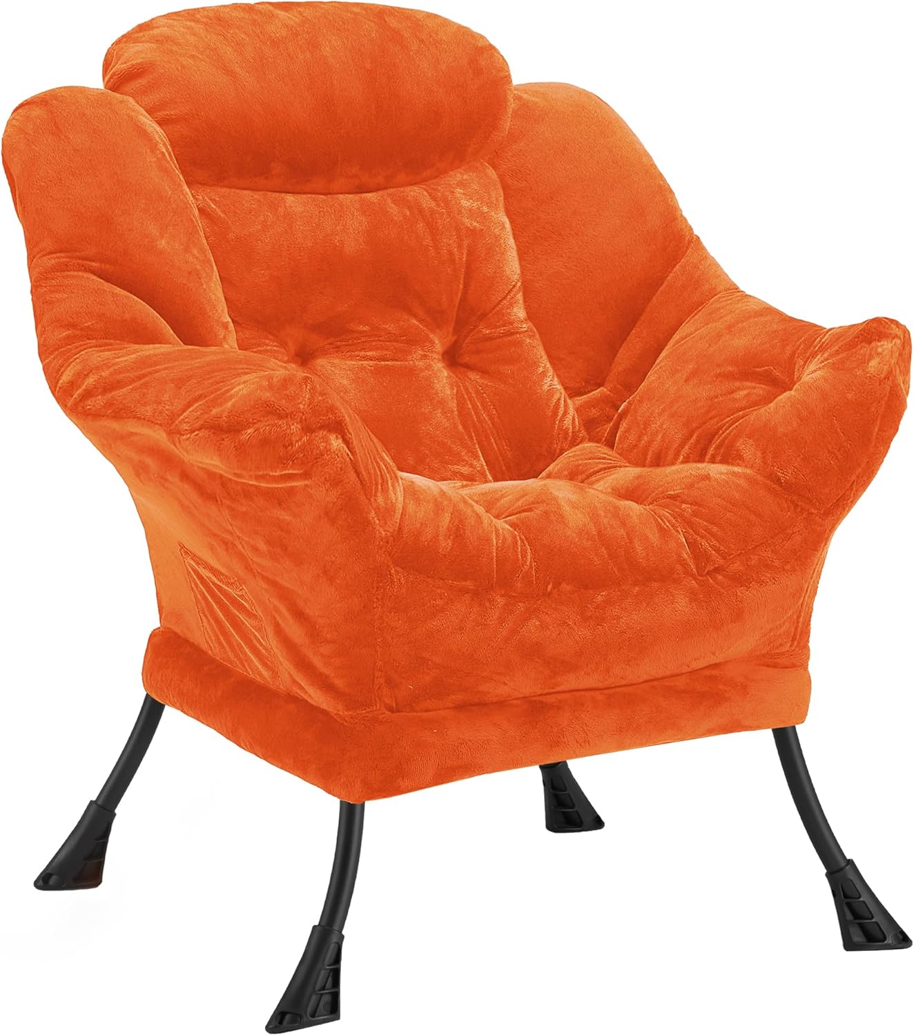 Fabric Lazy Chair for Adults, Oversized Upholstered Sofa Chair, Plush Comfy Lounge Chair with Large Side Storage Pocket, Thick Padded Reading Chair for Living Room, Bedroom, Office, Orange