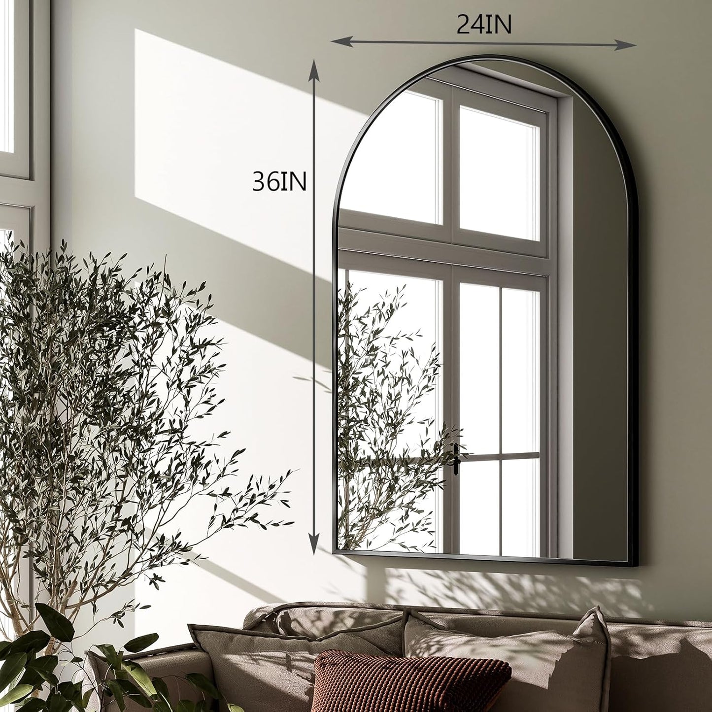 HARRITPURE Arched Wall Mirror 24"x36" – Black Metal Frame Vanity Mirrors for Bedroom, Entryway, Living Room Decor