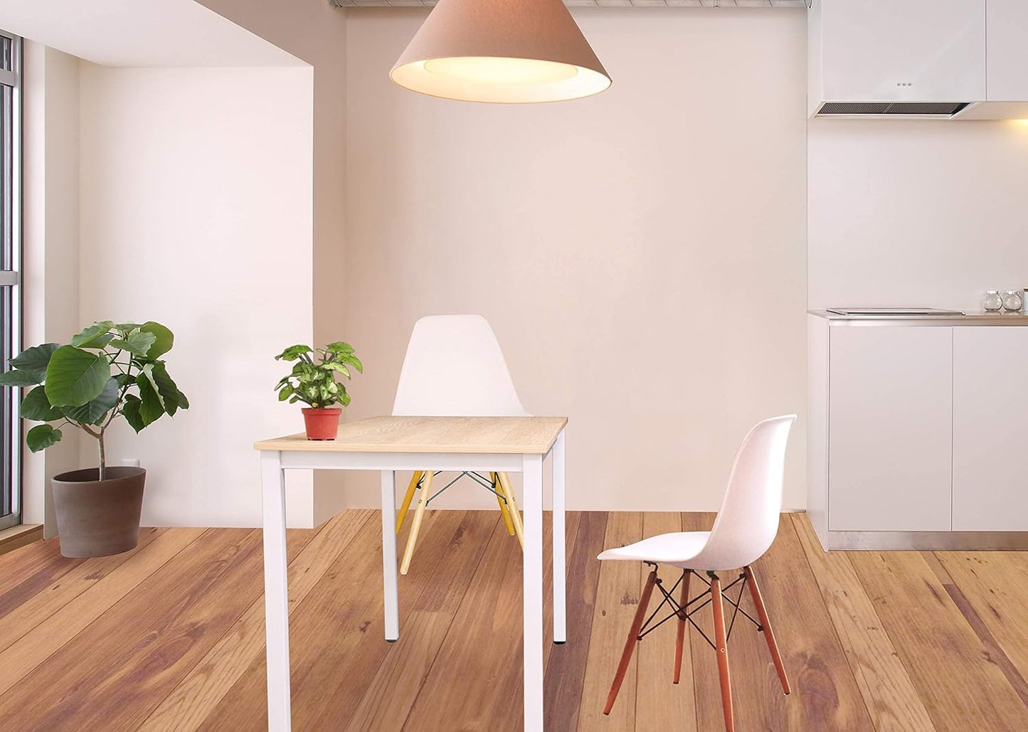 55 inch Large Computer Desk Wood, Modern Simple Style Desk for Home Office, Bedroom, Study Student Writing Desk, Small Spaces, White Metal Frame, Apple Wood Grain Top