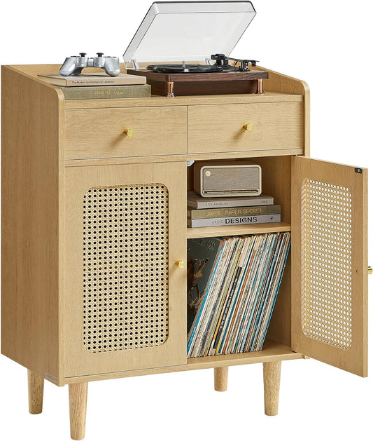 VASAGLE BOHOVEN Collection - Buffet Cabinet, Sideboard Storage Cabinet with Rattan-Like Doors and Drawers, Accent Cabinet, Adjustable Shelf, Boho Style, for Living Room, Oak Beige