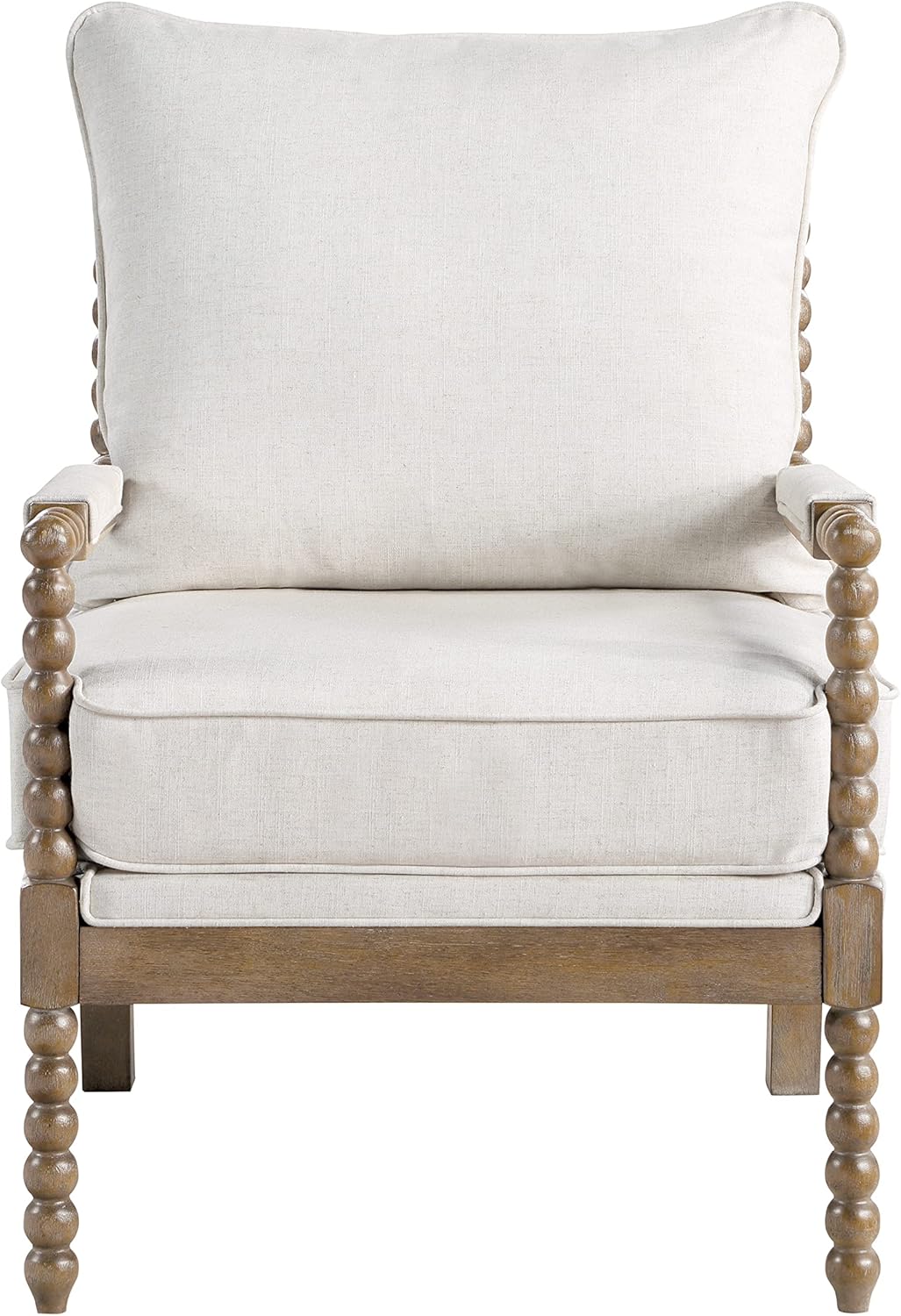 OSP Home Furnishings Fletcher Spindle Accent Chair with Rustic Brown Finish, Linen Upholstery