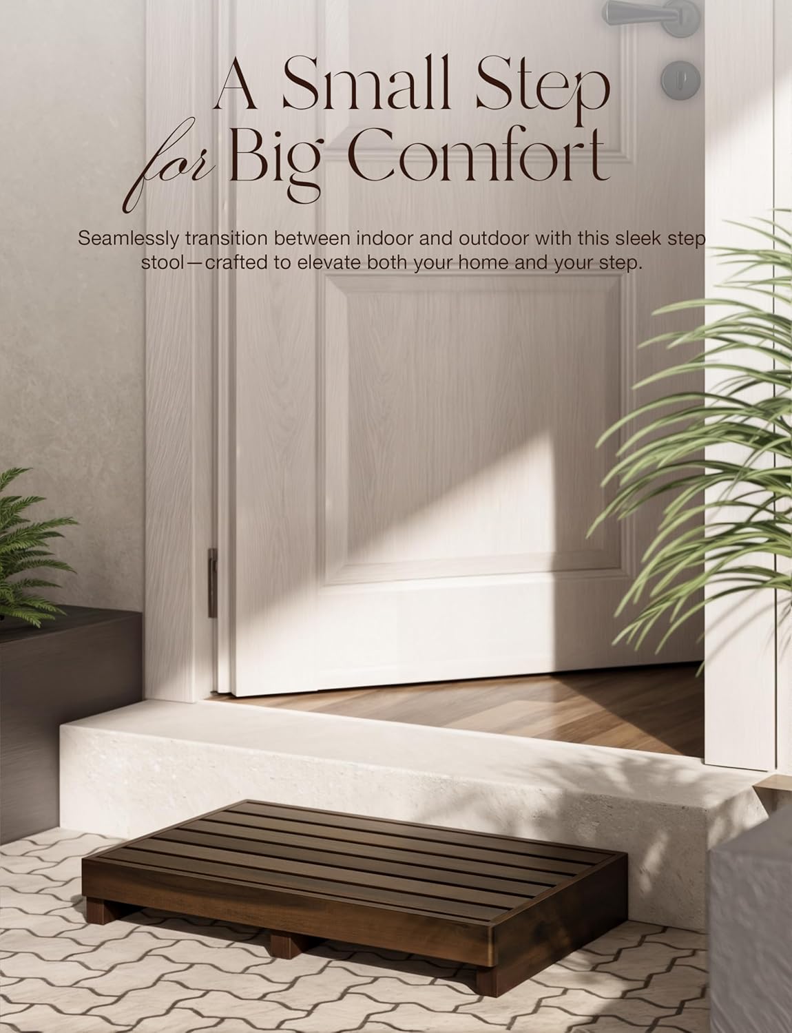 TINAMO 3.5" One Step Stool for Elderly, Acacia Wood High Riser Step Stool for Bed - 550 Lbs Wooden Mobility Stepping Stools for Adults, Kids/Bedside, Bathroom, Kitchen, Garden (Walnut, 3.5" Height)