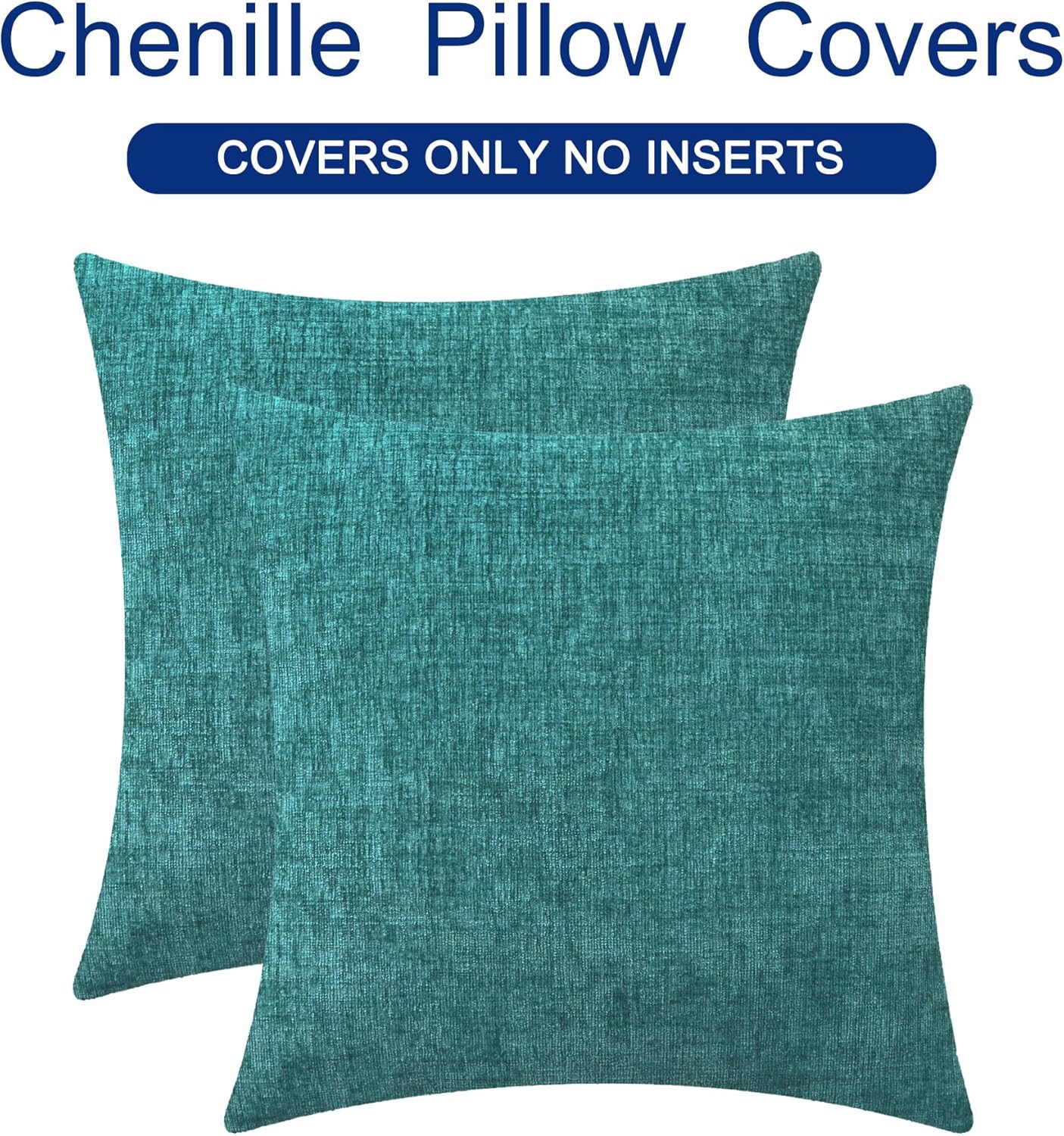 CaliTime Throw Pillow Covers Decorative 18 X 18 Inches Pack of 2 Cozy Chenille Cushion Cases for Couch Sofa Bed Living Room Home Teal