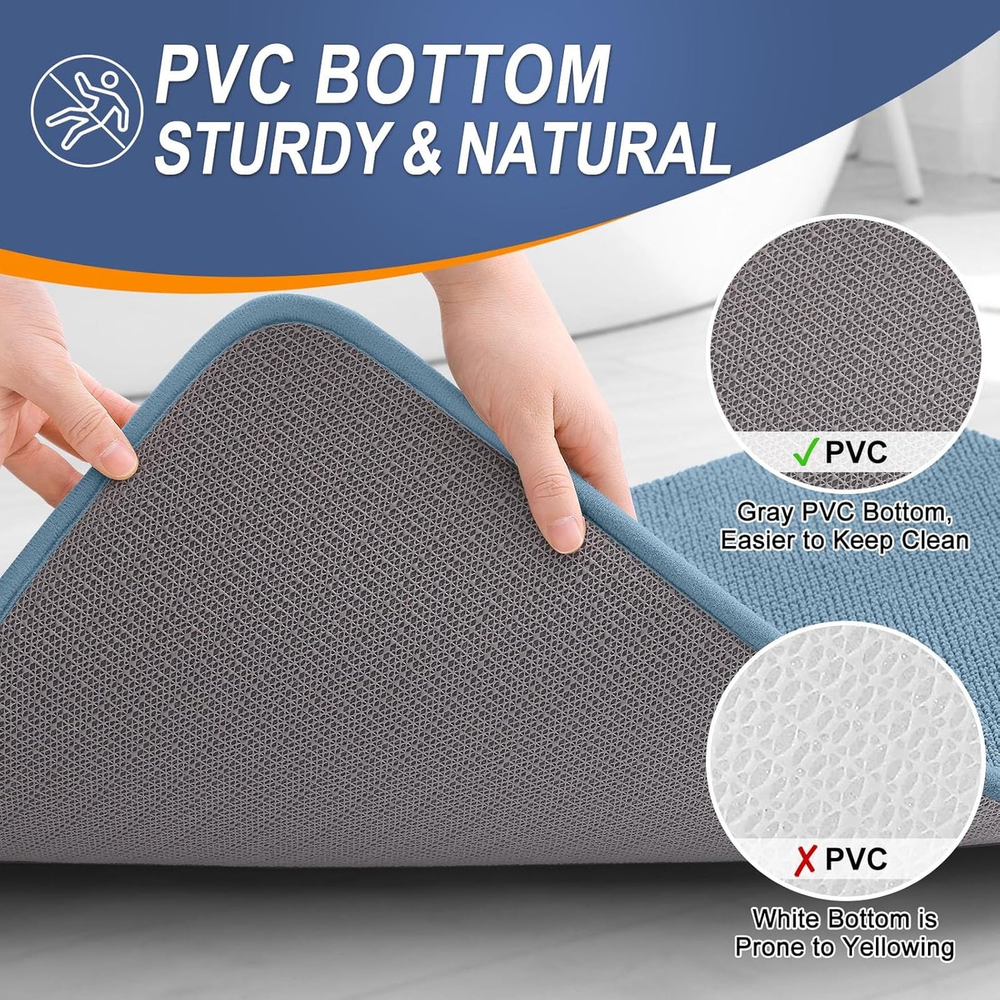 OLANLY Thick Memory Foam Bath Mat Rug 44x24, Extra Soft Absorbent Bathroom Rug, Quick Dry Bath Mats, Non-Slip, Machine Washable Carpet for Bathroom, Tub and Shower, Home Decor Accessories, Airy Blue