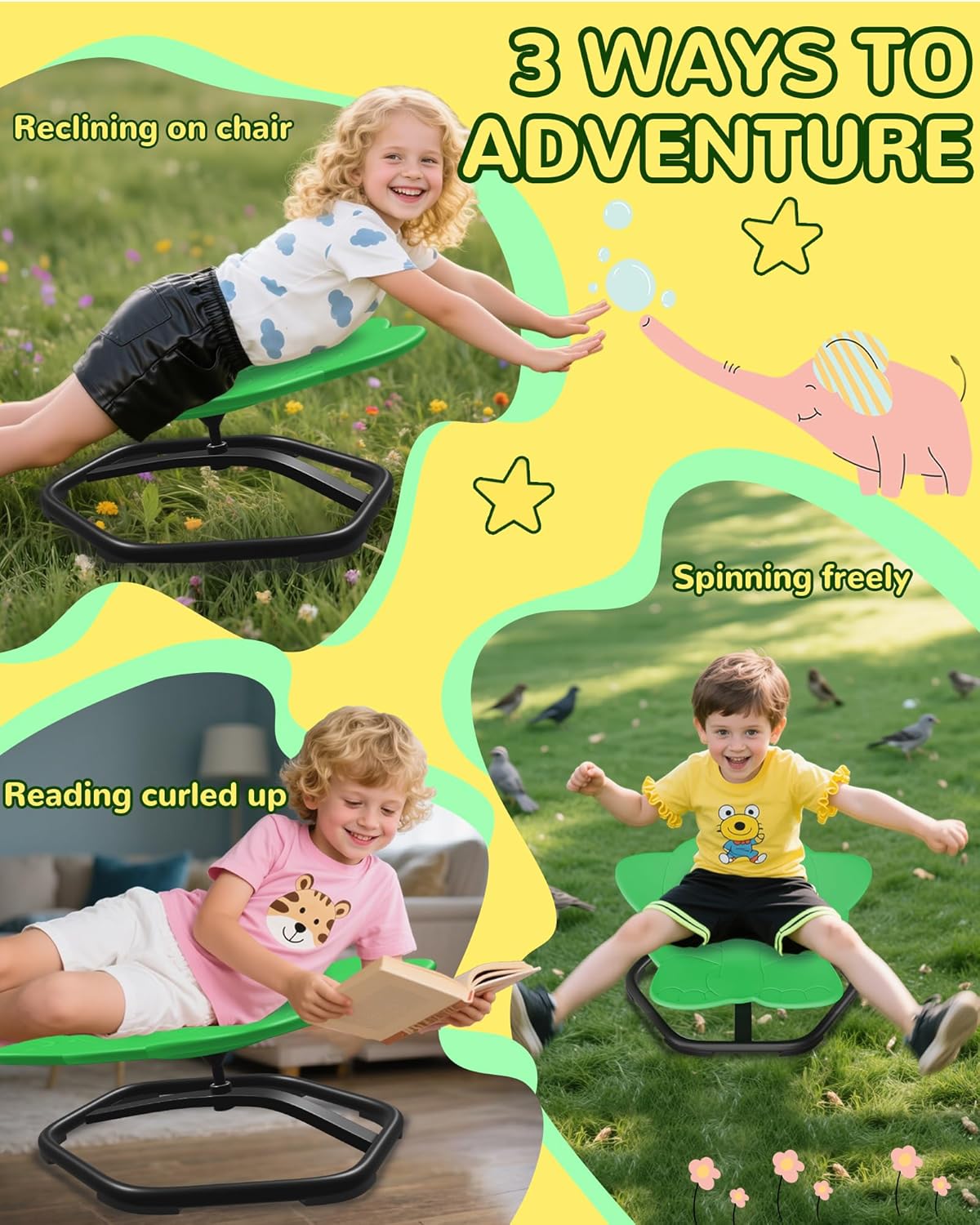 Spinning Chair for Autistic Kids, Sit and Spin, Sensory Toys for Kids with Autism, Toddlers & ADHD Children, Sensory Products Swivel Chair, Dark Green