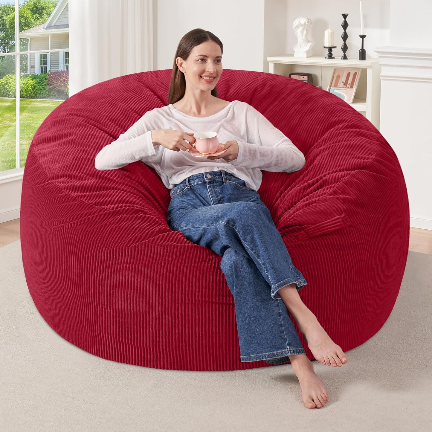 HABUTWAY 4FT Bean Bag Chair,Giant Bean Bag Chairs for Adults,Big Bean Bags with Memory Foam Filled, Large Beanbag Chairs with Soft Corduroy Cover-RED