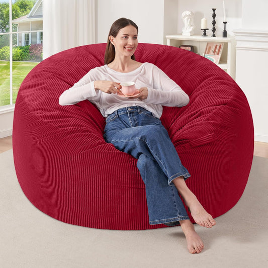 HABUTWAY 4FT Bean Bag Chair,Giant Bean Bag Chairs for Adults,Big Bean Bags with Memory Foam Filled, Large Beanbag Chairs with Soft Corduroy Cover-RED