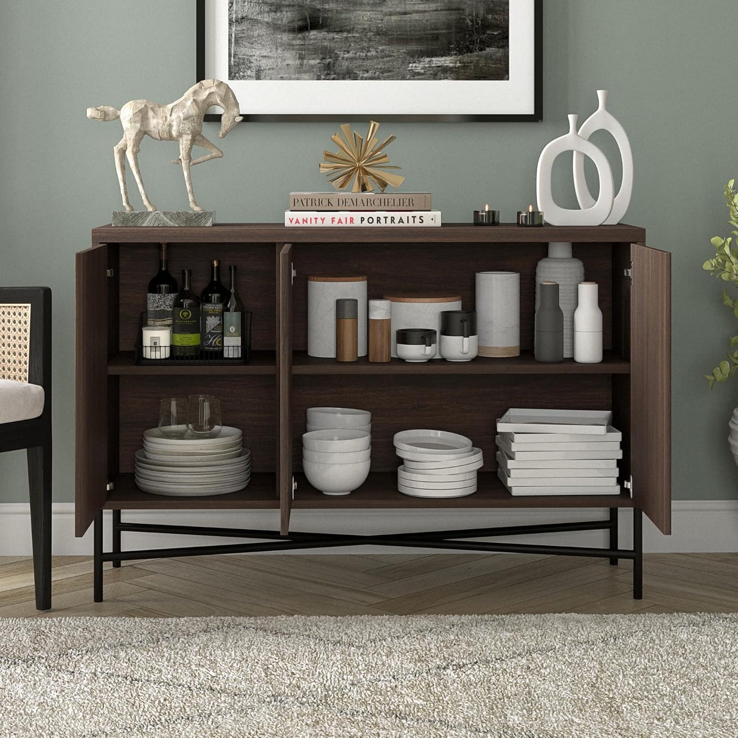 Henn&Hart 48" Wide Rectangular Buffet Table in Warm Brown, for Home, Living Room, Bedroom, Entertainment Room, Office