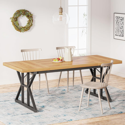 Tribesigns Farmhouse Dining Table for 6 People, 70.8-Inch Rectangular Wood Dining Table, Rustic Kitchen Table with Heavy Duty Metal Legs for Dining Room