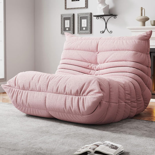 Bean Bag Chairs for Adults, BeanBag Reading Chair Memory Foam Couch, Floor Chair Soft Teddy Material, Comfy Reading Nook Chairs for Bedroom Living Room Office (Pink)