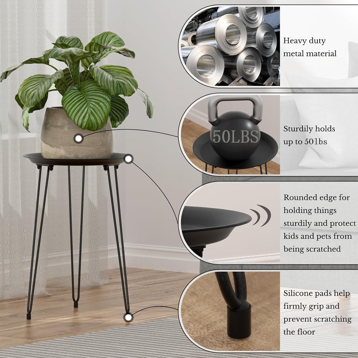 SUEH DESIGN Plant Stand Indoor, Metal Plant Stand Round Plant Table Heavy Duty Plant Stool Tall Flower Pot for Indoor Outdoor Home Decor, 1 Pack Tall