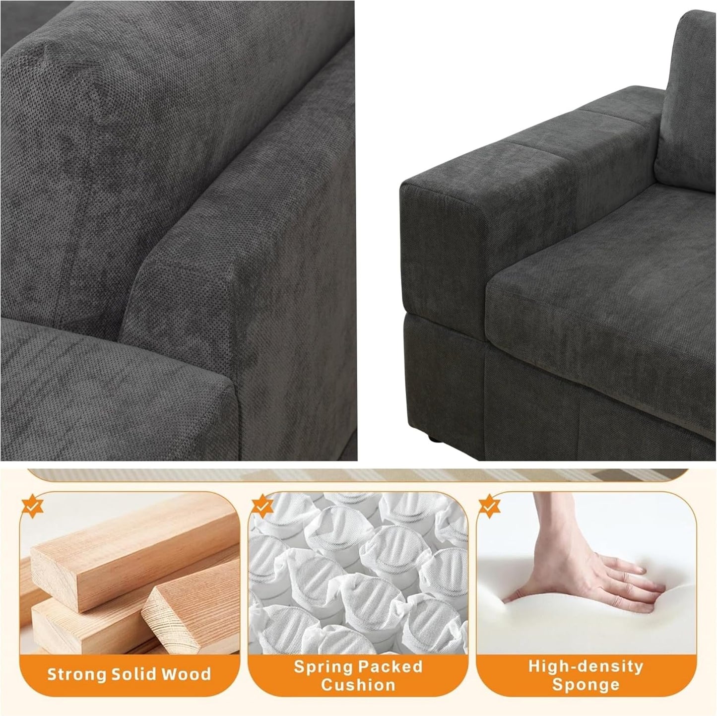 Sectional Couches for Living Room, L Shaped Modular Sectional Sofa with Ottoman, Modern Large U Shaped Couch for Bedroom, Brown