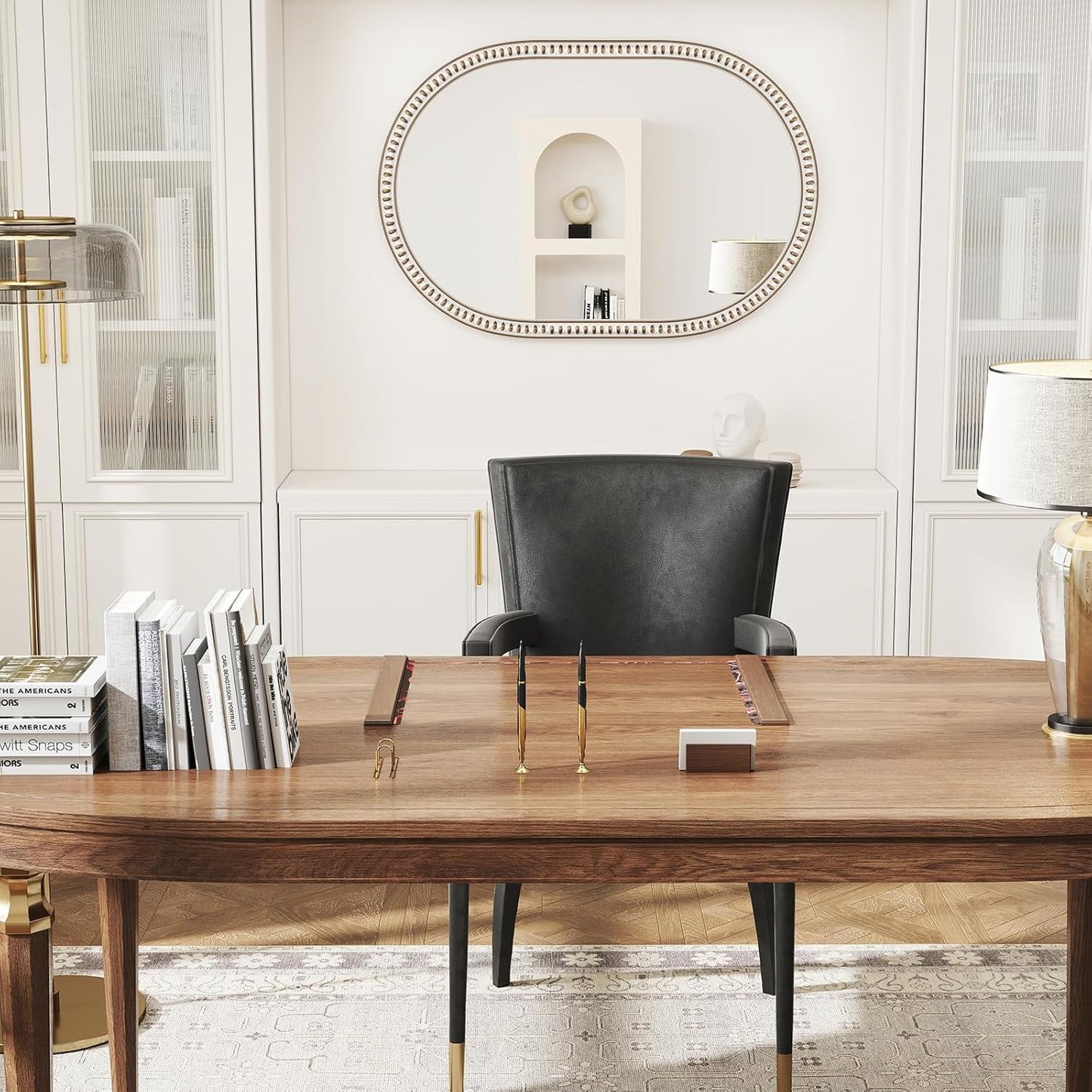 Wooden Oval Wall Mirror with Beads, 24x36 Inches Rustic Farmhouse Decorative Mirror for Entryway, Fireplace, Living Room, Hallway, Bathroom