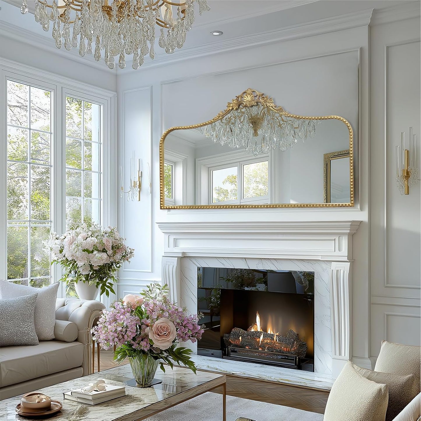 G-LEAF Vintage Baroque Mirror 48"X30", Victorian Antique Mirror with Gold Ornate Metal Frame for Fireplace Entryway Living Room Hallway Bathroom