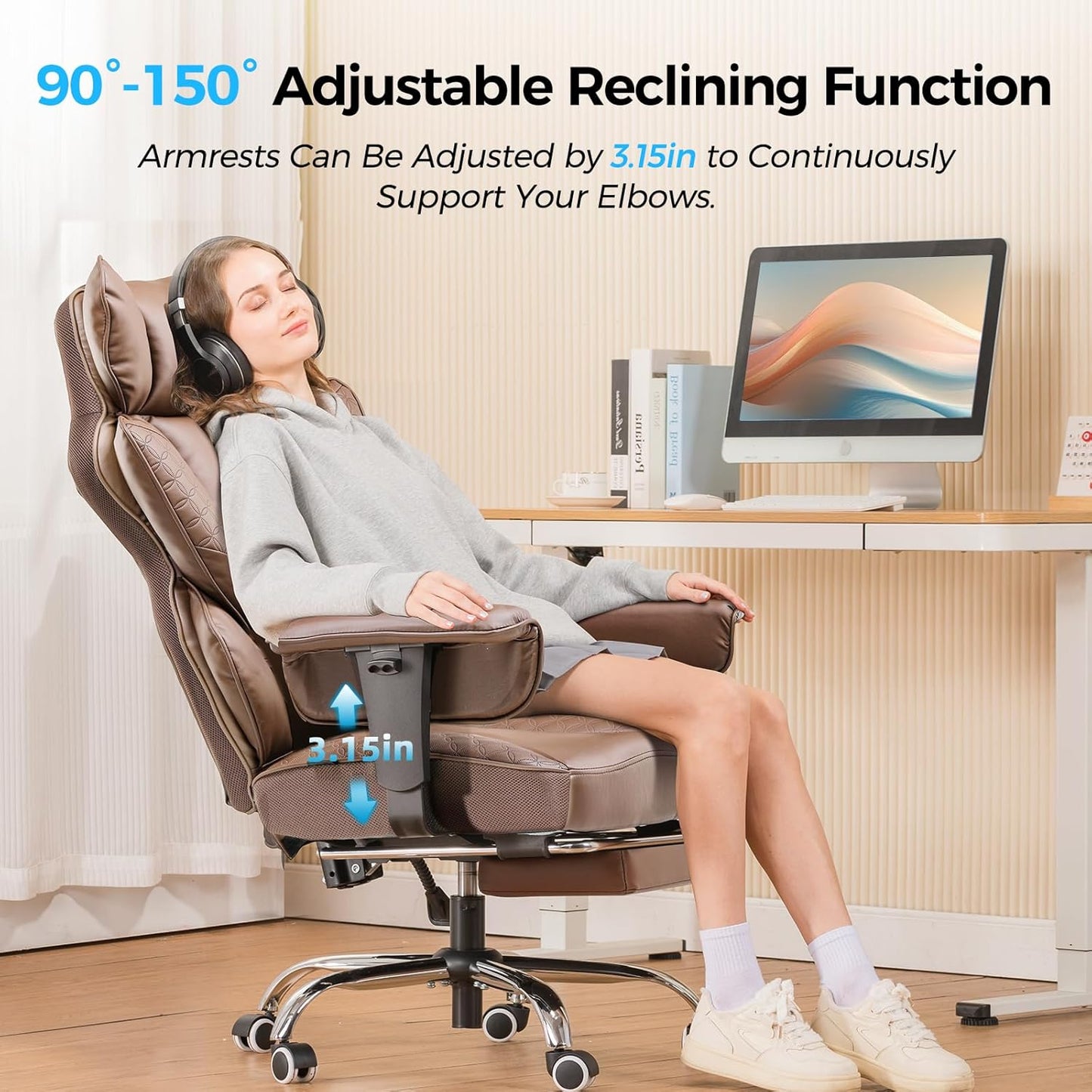 GTRACING Big and Tall Gaming Chair 400lbs Heavy Duty Office Chair with Foot Rest & Ergonomic Pocket Spring Lumbar Support, High Back 3D Saddle Shaped Cushion for Back Pain Relief, Brown