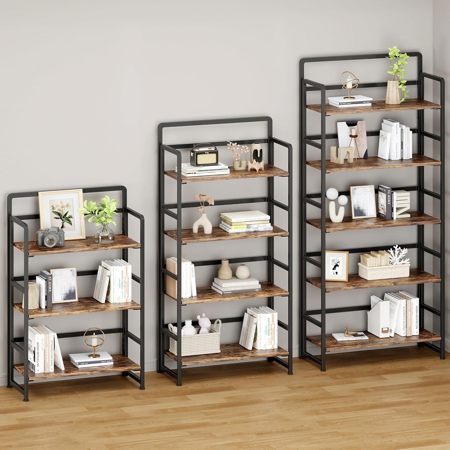 No Assembly Folding Bookshelf, 4 Tiers Collapsible Book Shelf for Home Office, Vintage Wood Foldable Bookcase Storage Organizer for Living Room Bedroom (Rustic Brown)