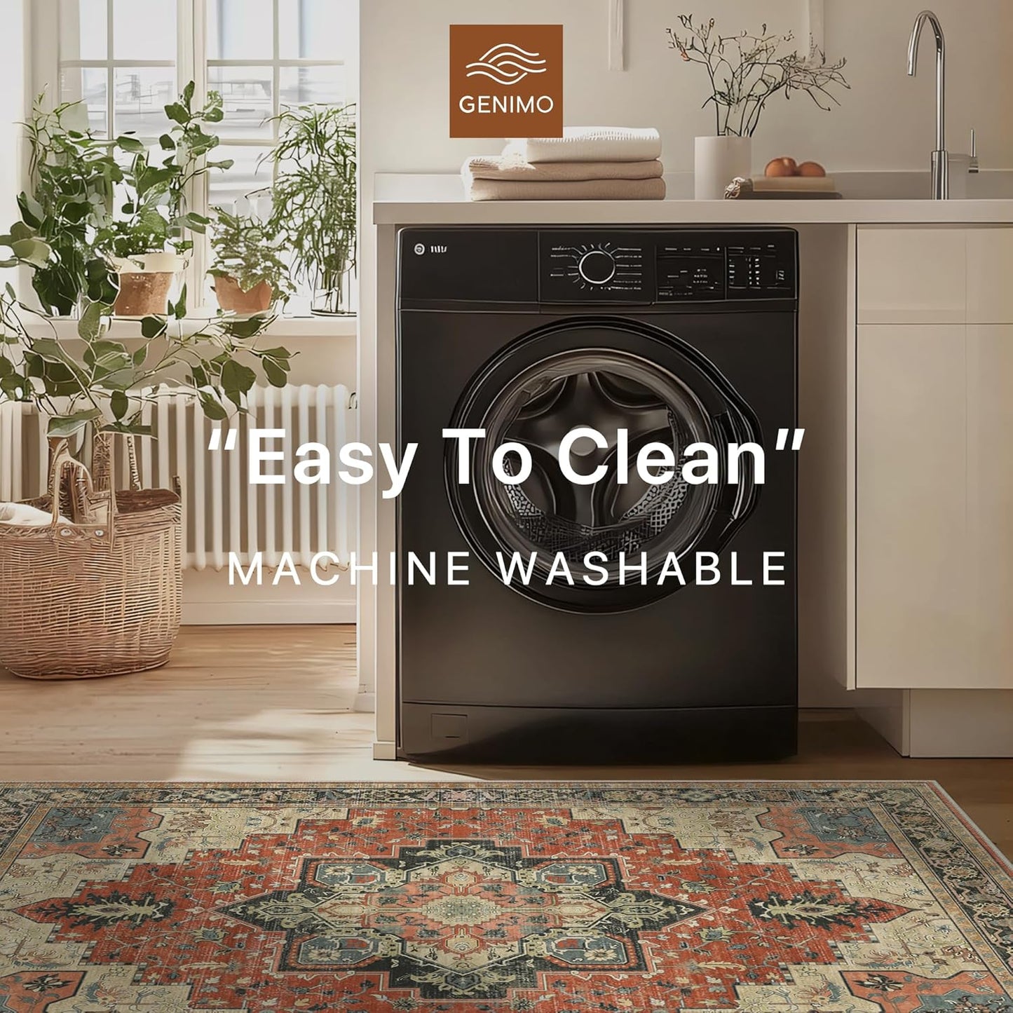 GENIMO 2x5 Runner Rugs for Hallway, Machine Washable Non Slip Vintage Rugs, Low Pile Lightweight Soft Print Rug for enrtyway, Corridor, Home Office, Kitchen,Desert Ember