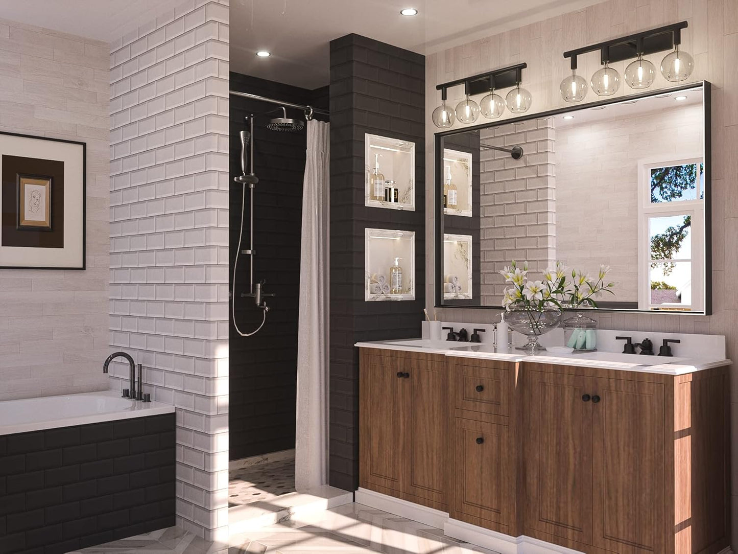 Keonjinn Black Mirror for Bathroom 55 x 36 Inch Rectangle Mirror Large Matte Black Vanity Mirror Metal Frame Farmhouse Mirror, Modern Rectangular Wall Mirror with Square Corner(Horizontal/Vertical)