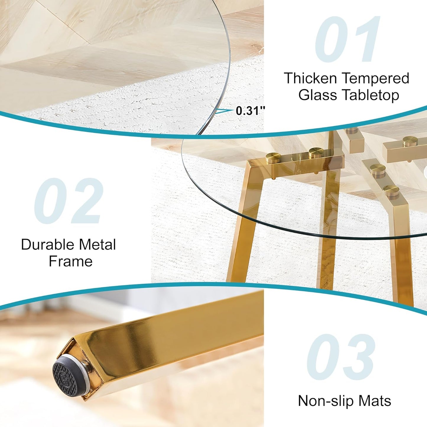 Round Dining Table for 4 Modern 36" Round Glass Dining Table Kitchen Table with Glass Tabletop and Metal Legs for Dining Room and Kitchen, Gold