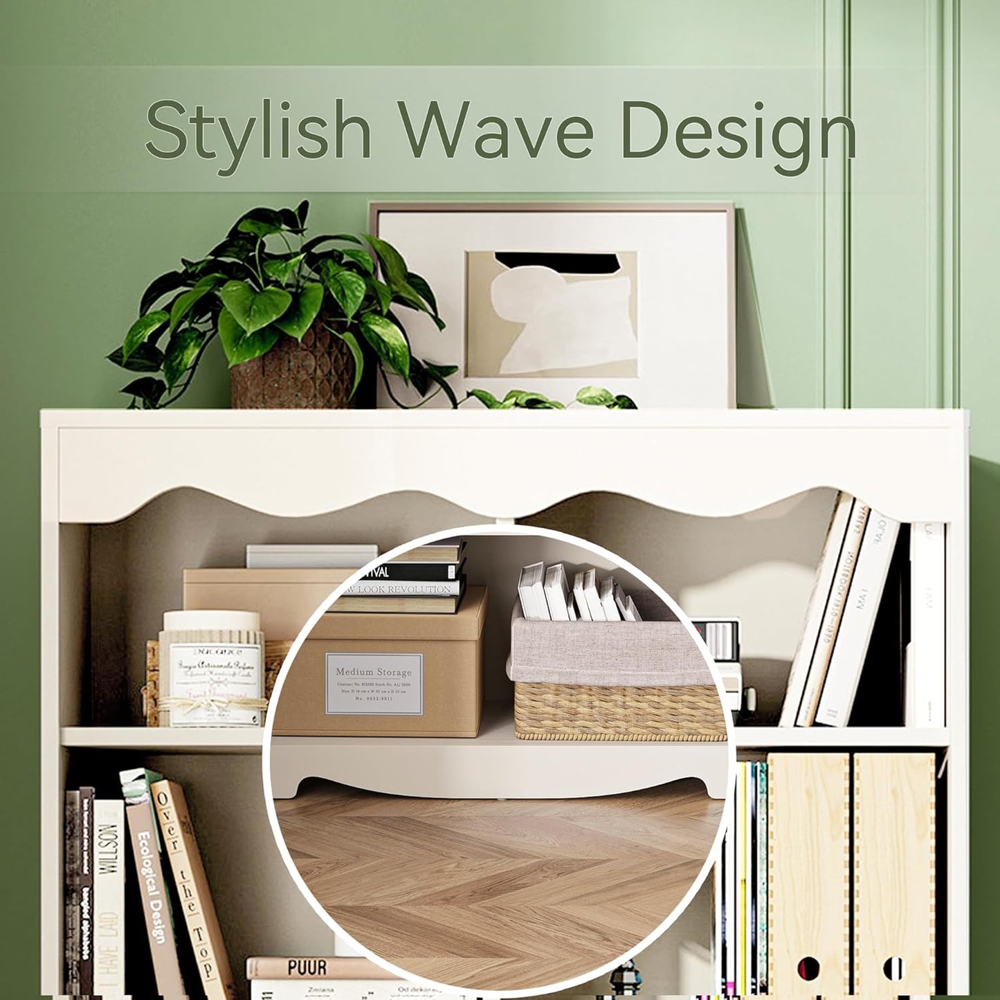 LINSY HOME 5-Shelf Bookcase Wooden, 63" Tall Bookshelf with Storage, Open Floor Standing Cube Shelf Bookcase Libreros, Beige Modern Book Shelf for Bedroom, Living Room, White Oak