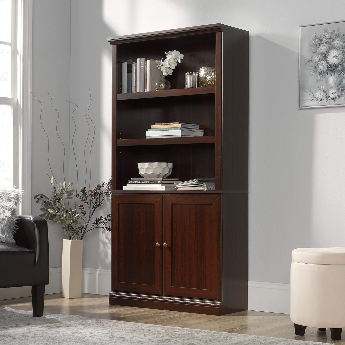 Sauder Miscellaneous Storage Bookcase With Doors/ book shelf, Select Cherry finish
