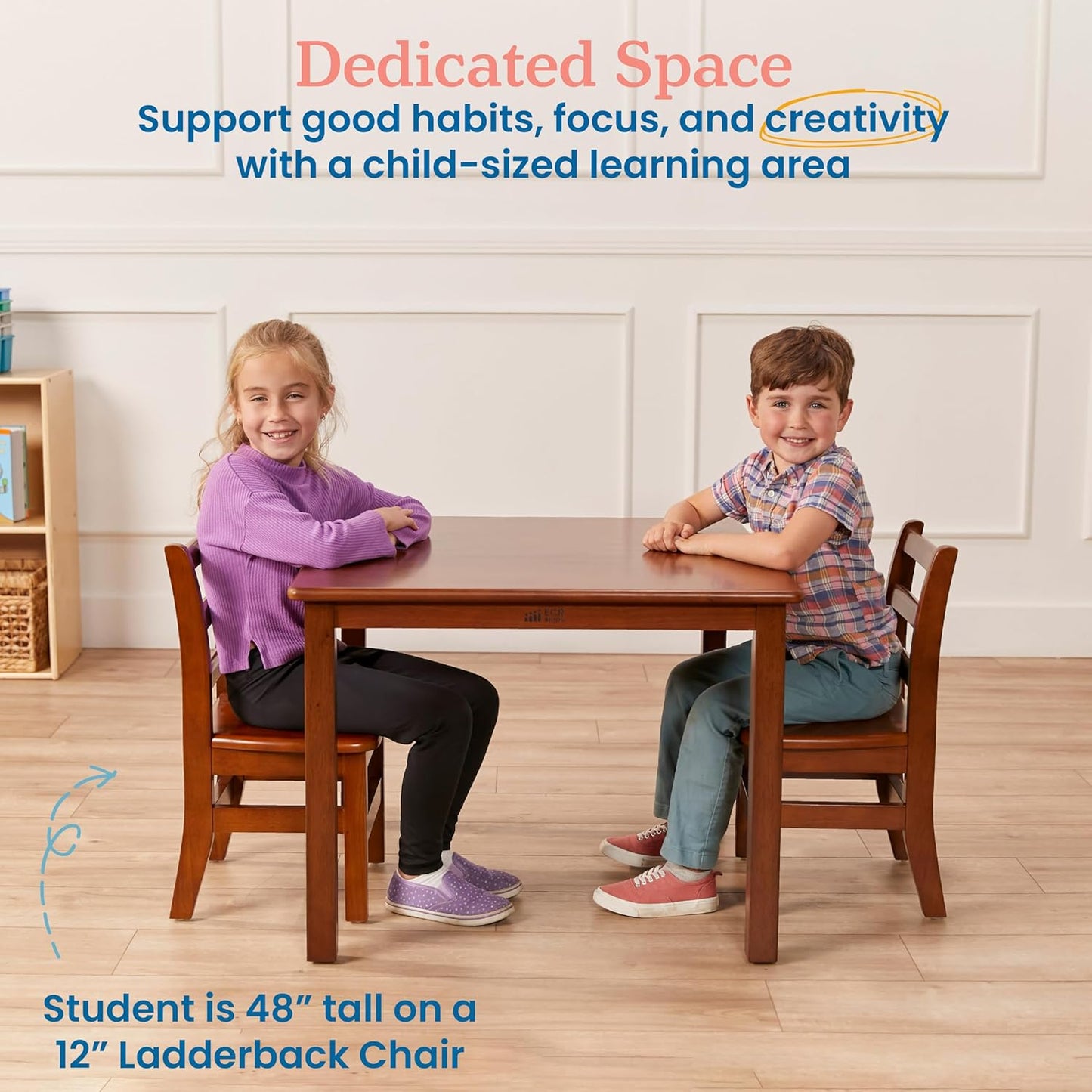 ECR4Kids 30in Square Hardwood Table with 22in Legs, Kids Furniture, Dark Walnut