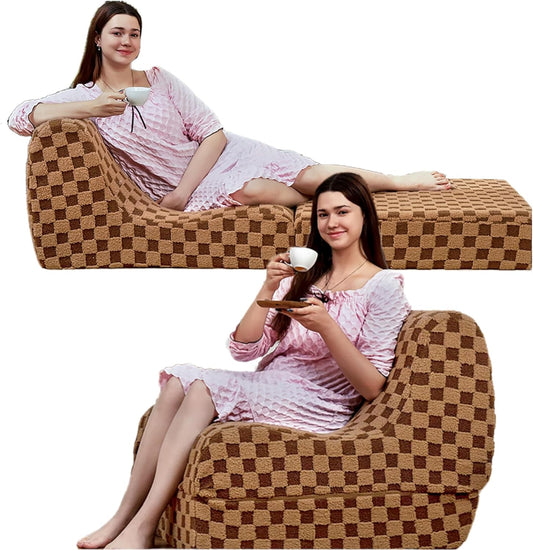 Bean Bag Chair for Adults, Folding Sofa Bed, Convertible Sleeper Lounge Chair, Full Foam Filling Comfy Floor Sofa, Folding Chair Bed for Living Room、Bedroom and Office (Brown)