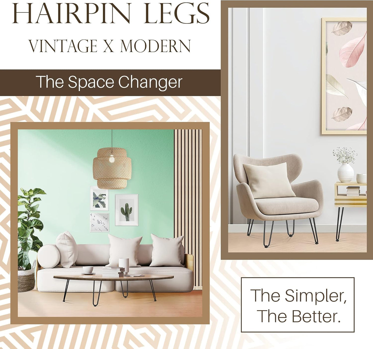 TEN49 Heavy Duty Hairpin Table Leg - 12 Inch Industrial Furniture Legs - Raw Steel Color Solid Rods Metal Leg for Table - Fit for Mid-Century Modern Bed End, Coffee Table, TV Stand, Chair Legs