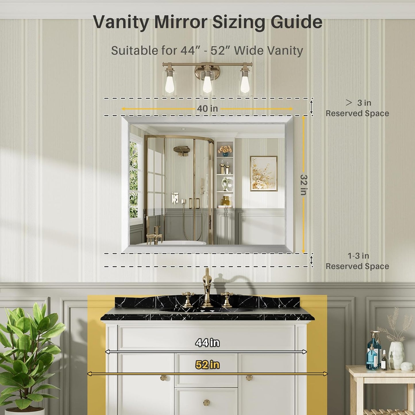 40x32 Inch Silver Bathroom Mirror for Wall, Thick Metal Framed Rectangle Mirrors for Over Sink, Bedroom, Living Room, Entryway, Anti-Rust, HD Tempered Glass