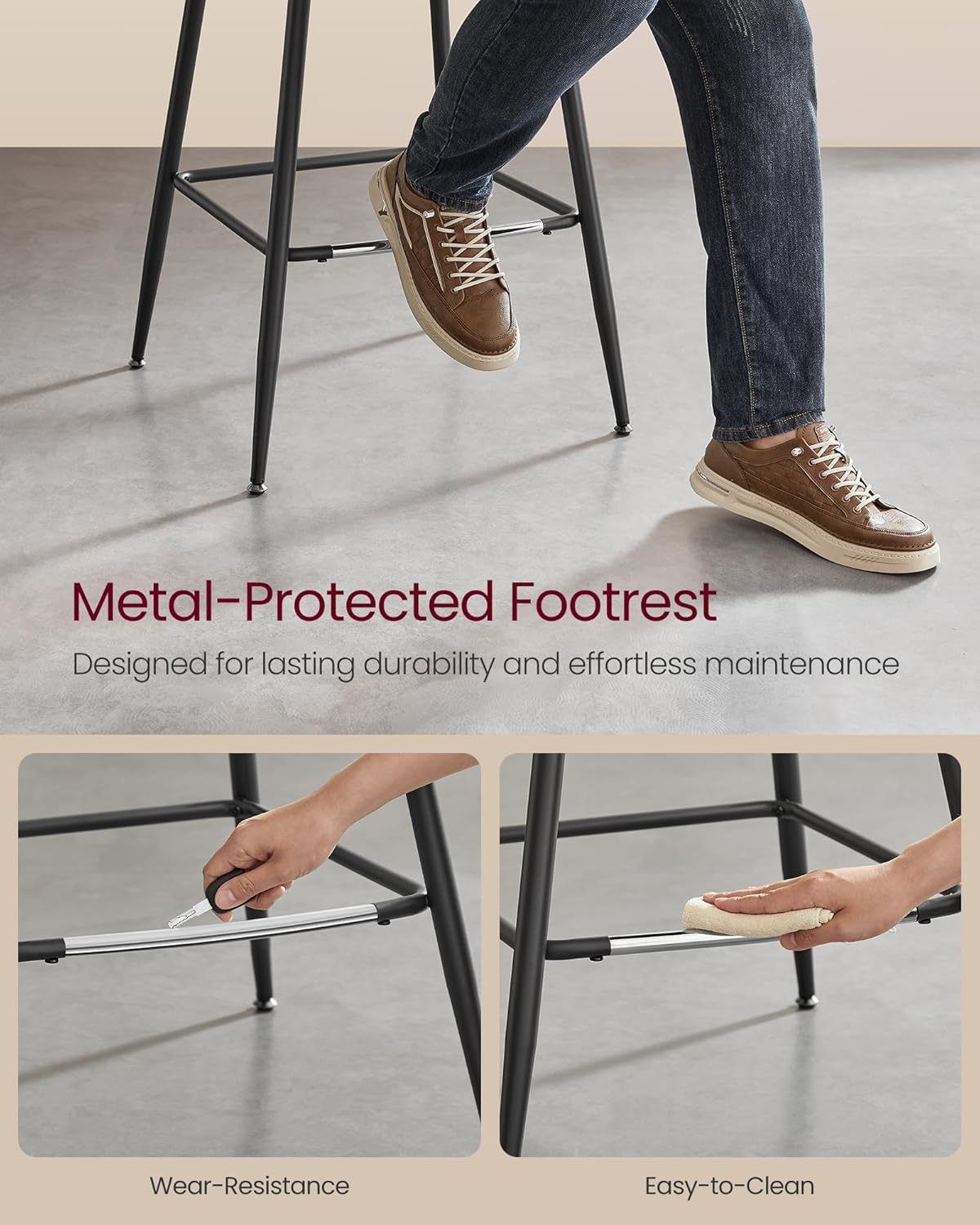 VASAGLE Bar Stools Set of 2, Bar Height Bar Stools with Back, Ergonomic Backrest, Synthetic Leather, Metal Legs, 28.7-Inch Tall Barstools for Kitchen Island Home Bar, Easy Assembly, Ink Black