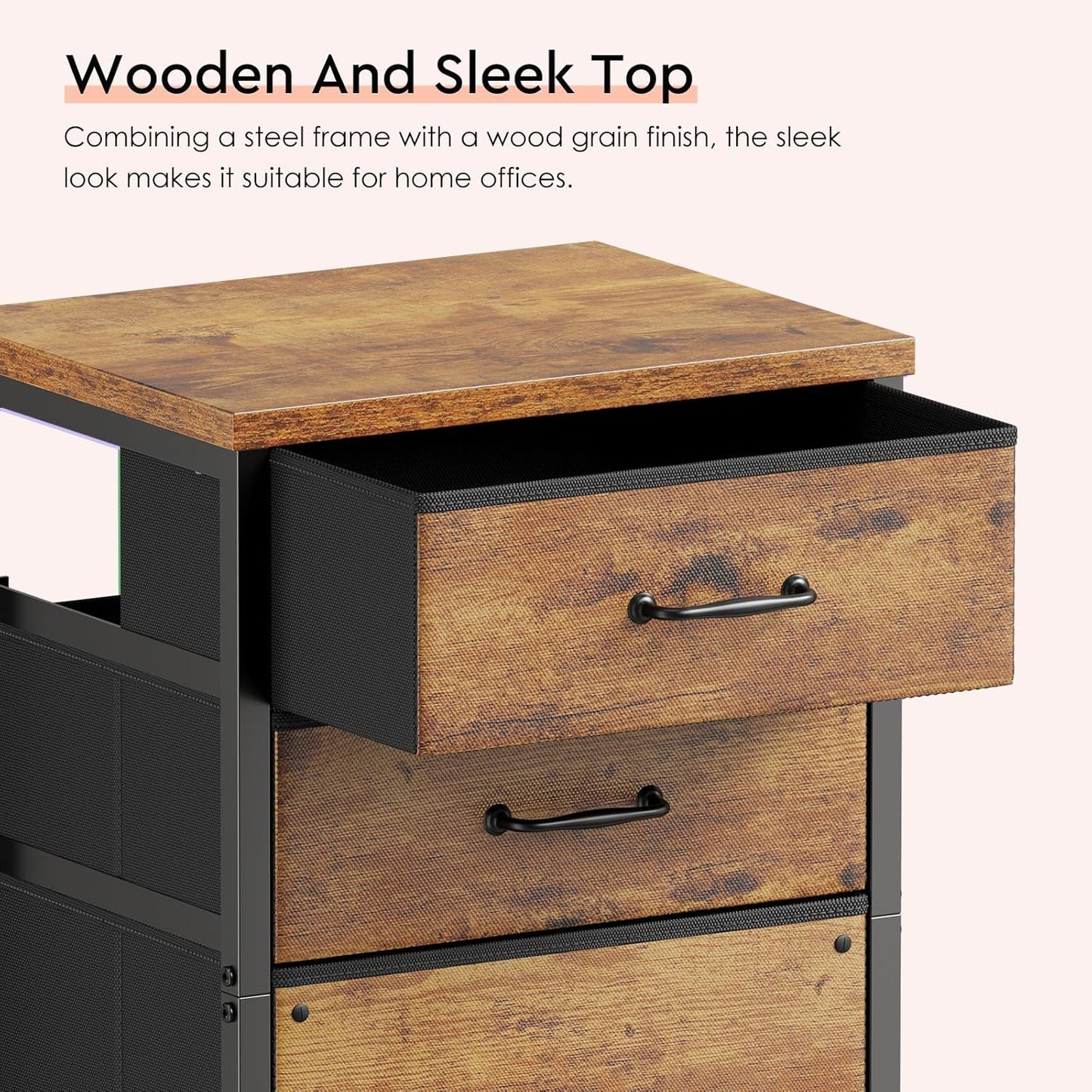 3 Drawer Mobile File Cabinet with Wheels Fabric Vertical Filing Cabinet fits A4 or Letter Size for Home Office,Rustic Brown2