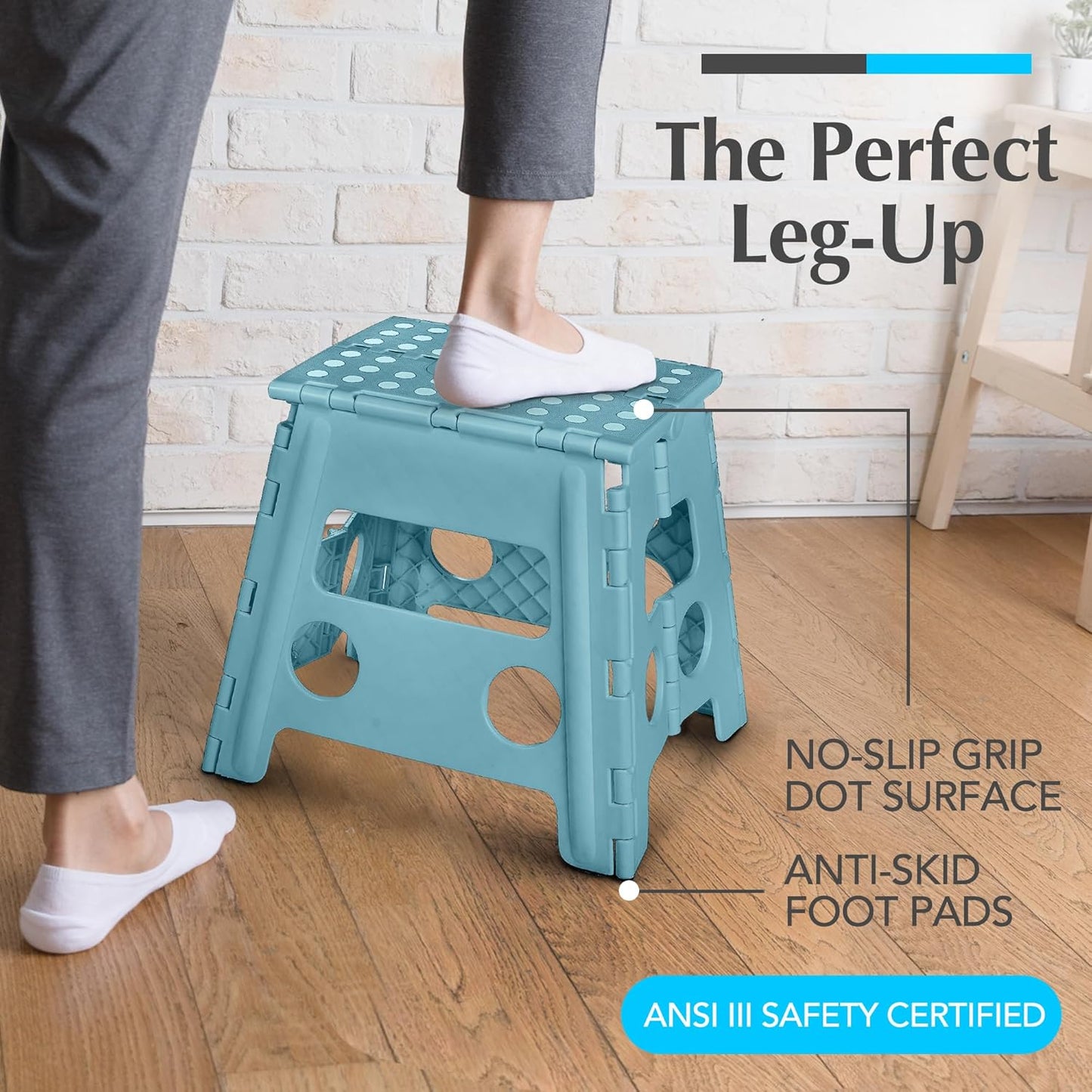 Handy Laundry Folding Lightweight Step Stool - Sturdy Enough to Support Adults and Safe Enough for Kids - Opens Easy with One Flip - Great for Kitchen, Bathroom or Bedroom (Teal - 13 inch)