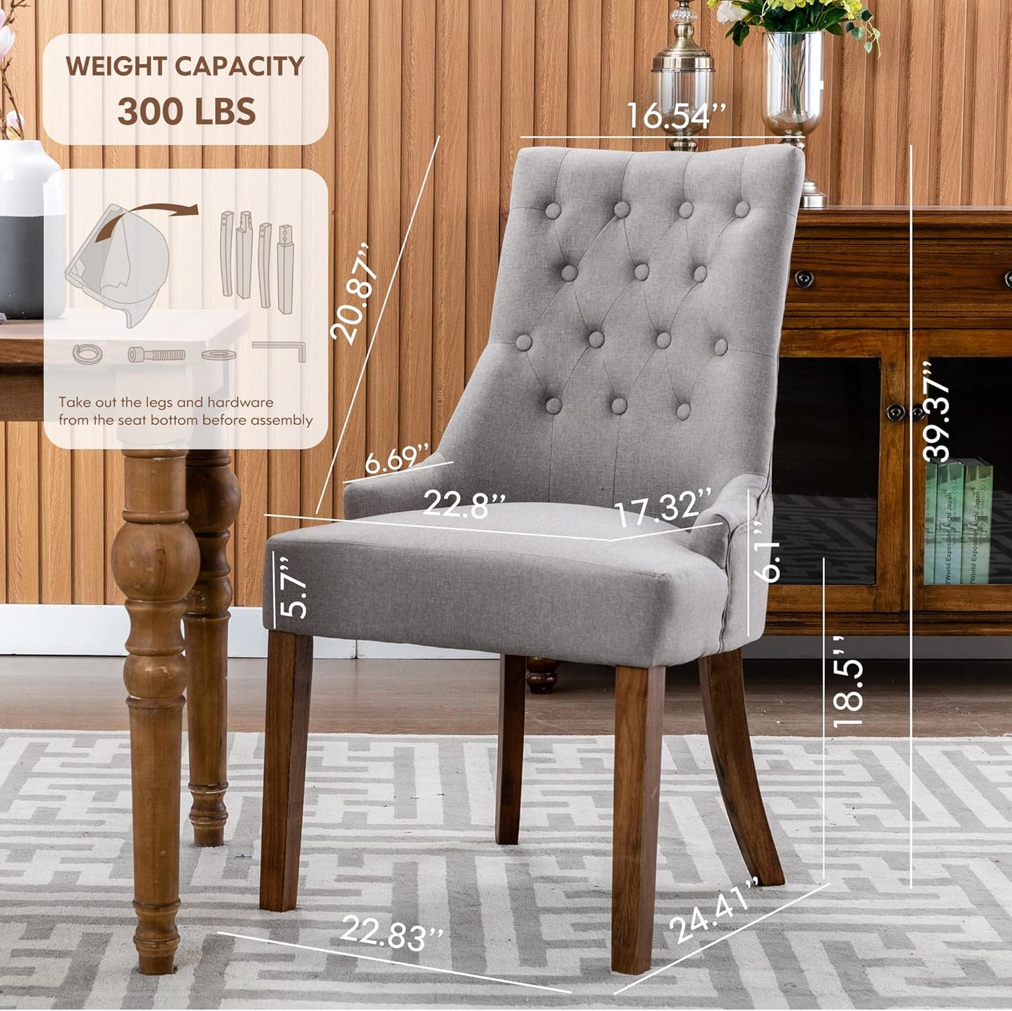 COLAMY Wingback Upholstered Dining Chairs Set of 4, Fabric Side Dining Room Chairs with Tufted Button, Living Room Chairs for Home Kitchen- Light Grey