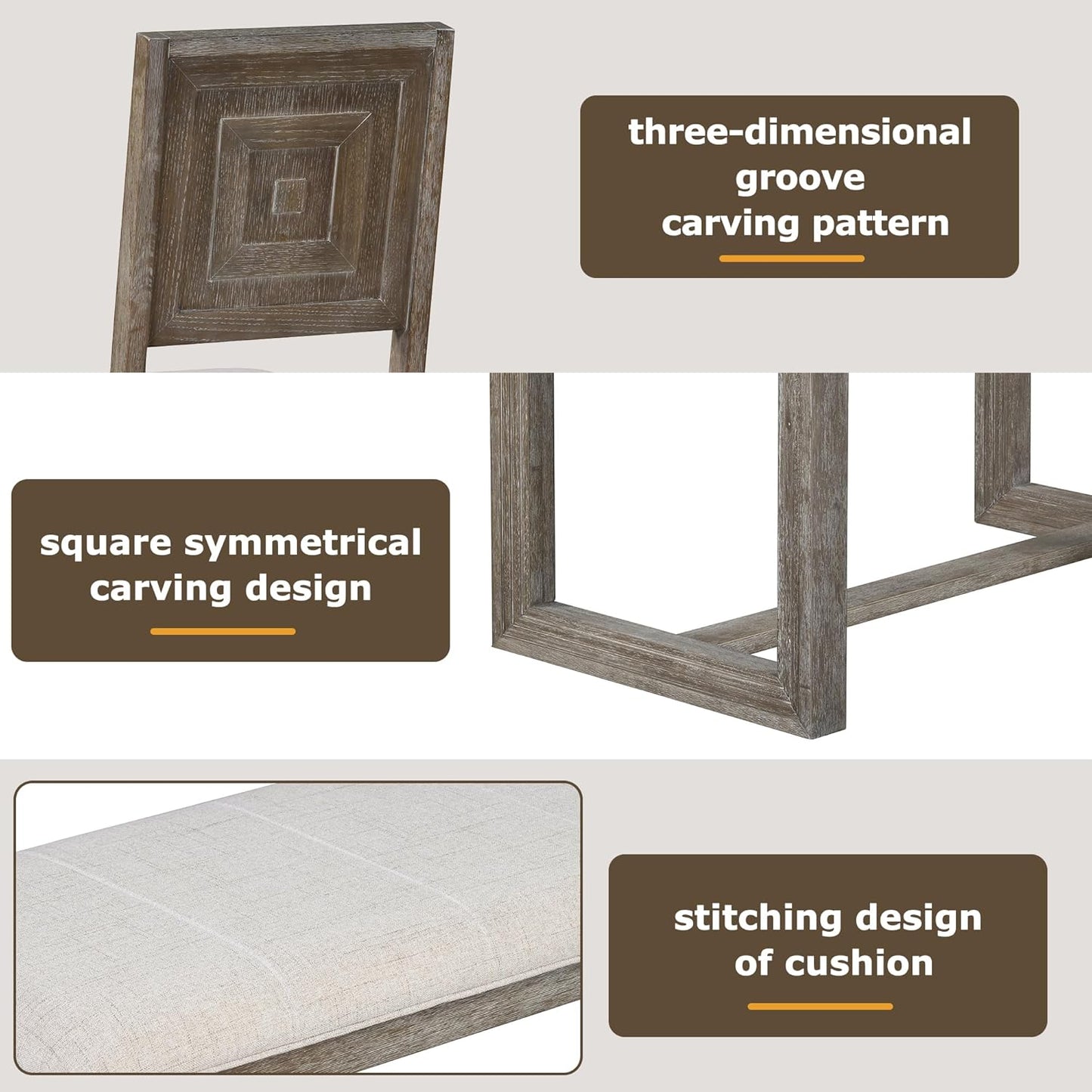 Ball & Cast 6-Piece Dining Table Set for 6 People, 60" Wood Dining Kitchen Table & Chairs Set, Dining Room Table with Upholstered Chairs and 1 Bench, Perfect for Dining Room, Kitchen, Gray