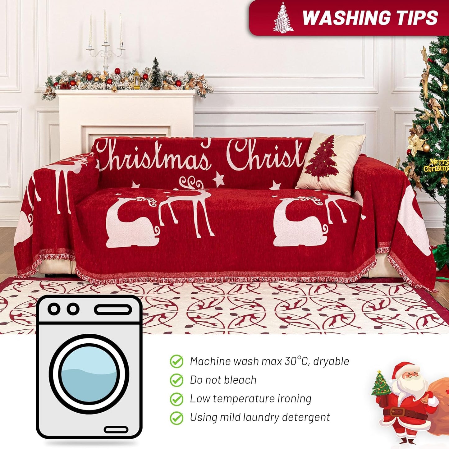 MYSKY HOME Christmas Couch Cover Sofa Cover, Couch Covers for 3 Cushion Couch Sofa Pet Friendly, L Shaped Couch Cover, Sectional Couch Covers Non Slip Furniture Protector for Kids, Dogs, 71"x134", Red