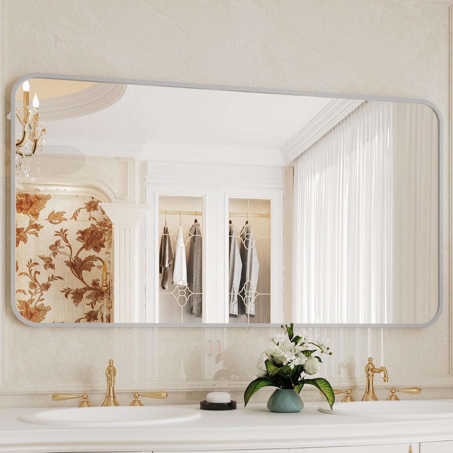 30x55 Wall-Mounted Mirrors,Silver Bathroom Mirror,Mirror for Bathroom,Espejo para baño,Bathroom Mirrors Pair,Bathroom Vanity Mirror