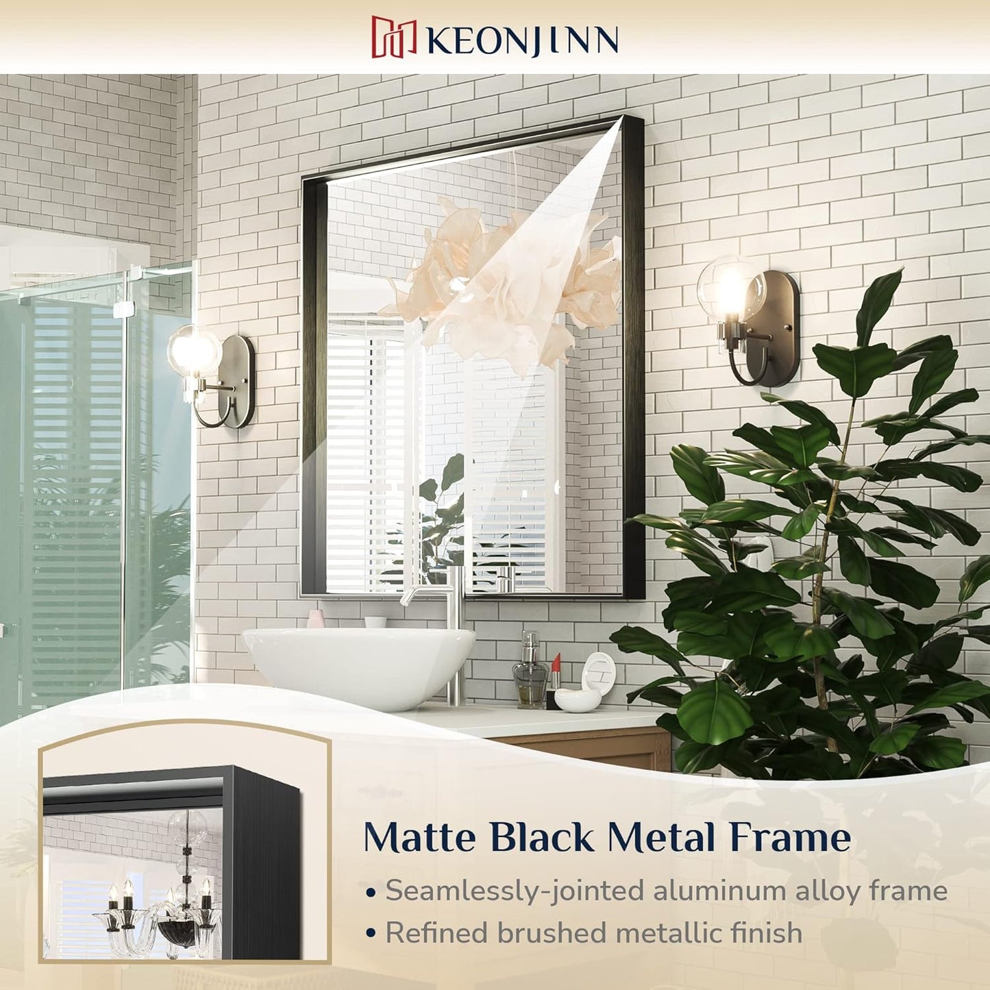 Keonjinn 36 x 36 Inch Black Bathroom Mirror for Over Sink, Matte Black Square Metal Framed Wall Mirror, Modern Farmhouse Rectangle Mirrors with Aluminum Alloy Frame(Horizontal/Vertical)