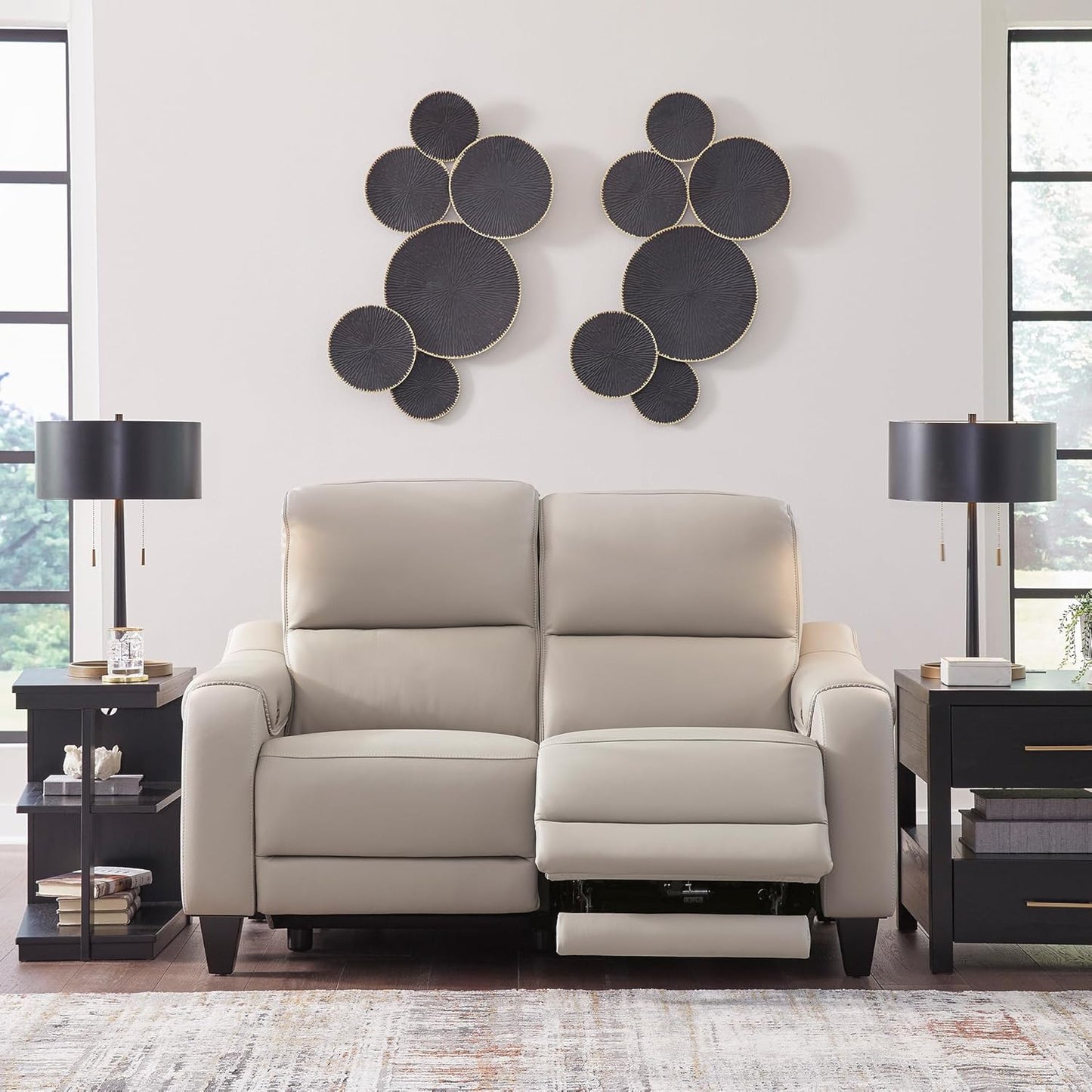 Signature Design by Ashley Mercomatic Casual Leather Match Wall Hugger Power Reclining Loveseat with Adjustable Headrest and USB Ports, Light Gray