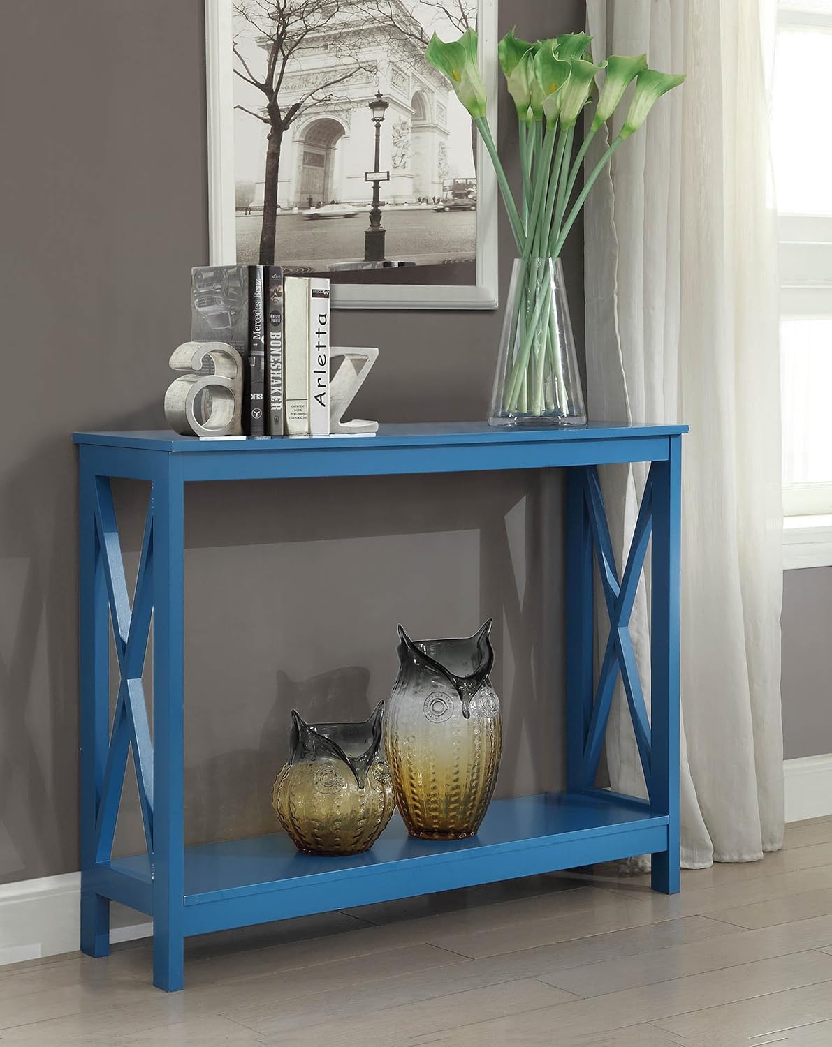 Convenience Concepts Oxford Console Table 39.5" - Sofa Table with Storage Shelf, Transitional Entryway Hall Table for Living Room and Bedroom, Display Foyer Table, Teal Blue
