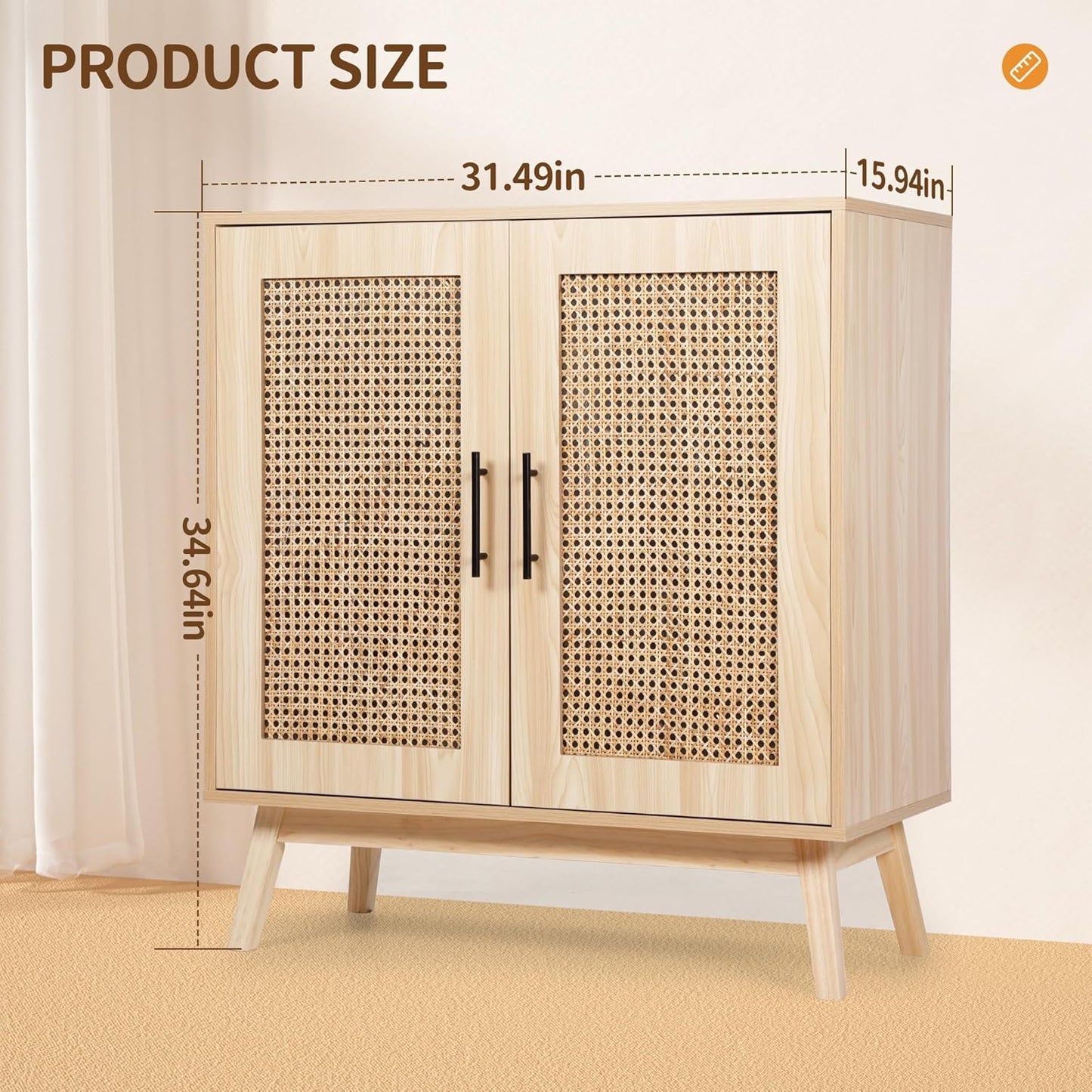 Rengue Sideboard Buffet Cabinet with Rattan Decorated Doors - Accent Cabinet Cupboard Console Table for Hallway, Entry, Living Room, Natural